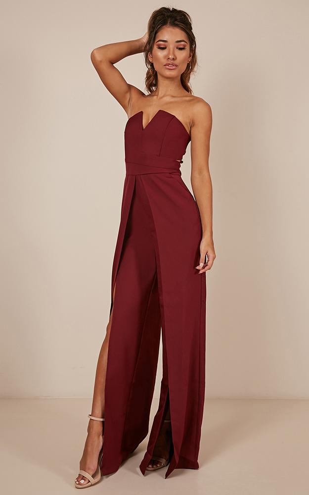 Just Like Fire Jumpsuit In Wine