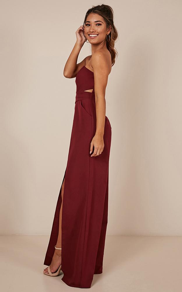 Just Like Fire Jumpsuit In Wine