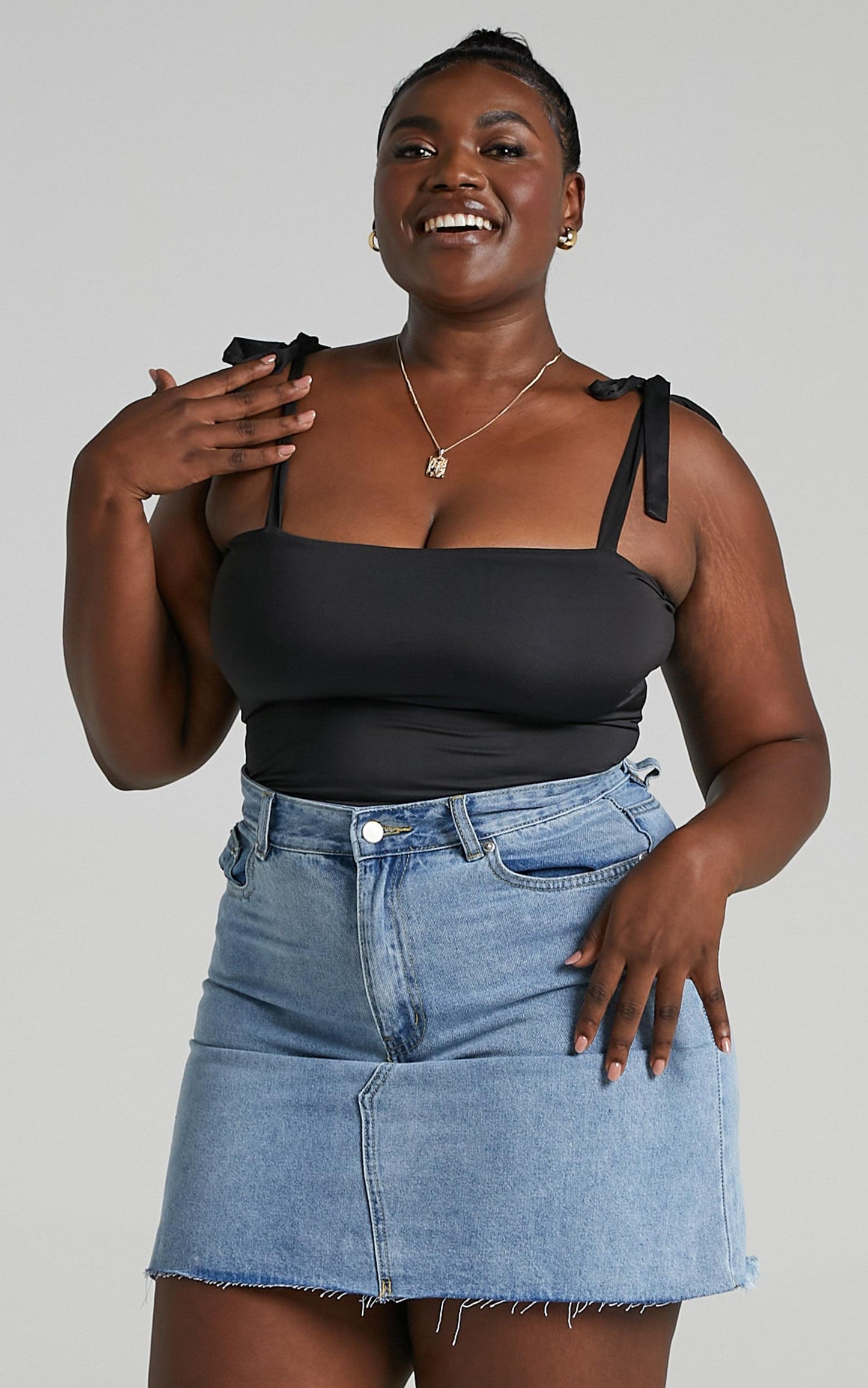 Just Like Smoke High Rise Mini Denim Skirt in Mid Wash
