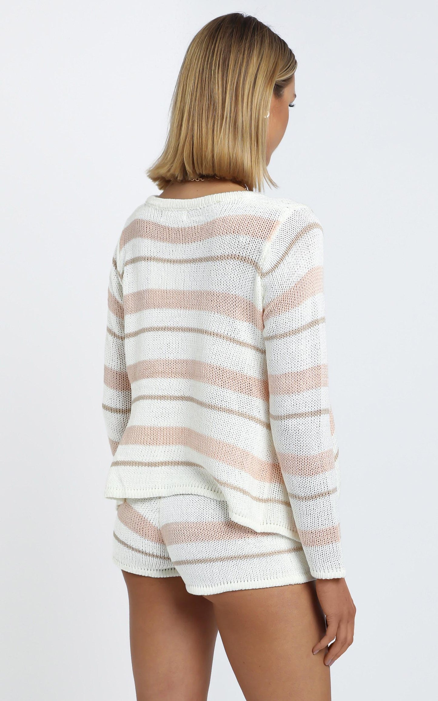 Callahan Knit Two Piece Set in Beige Stripe