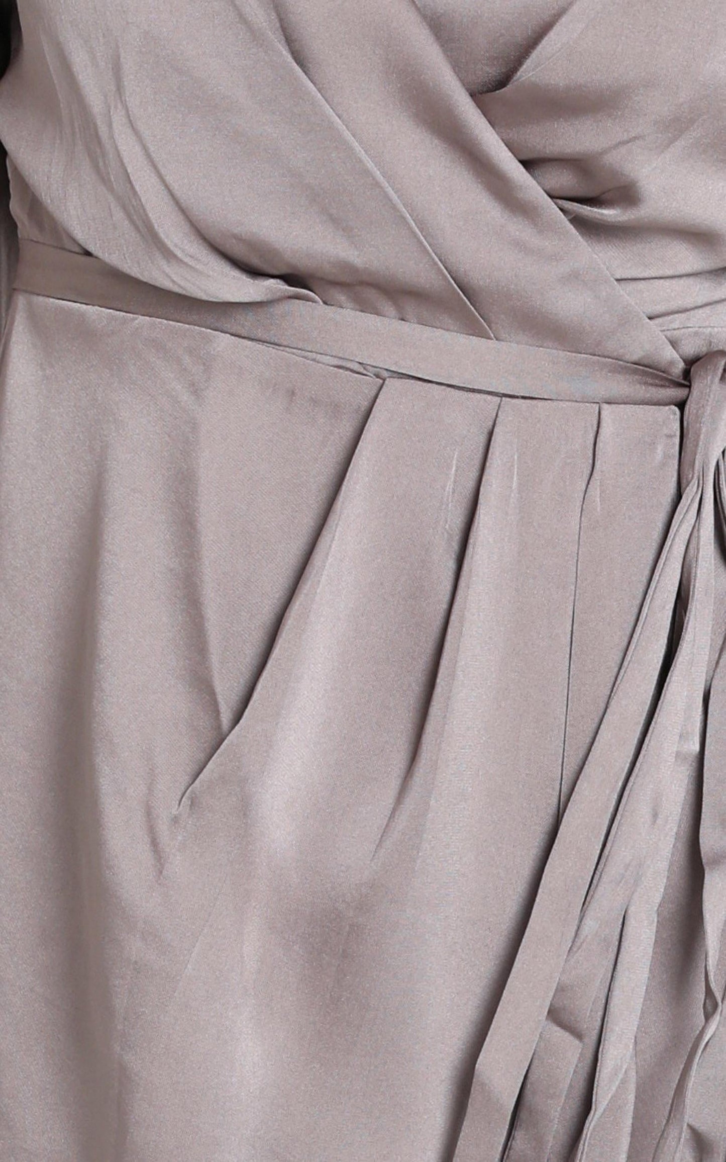 Kassandra Long Sleeve Mini Dress in taupe satin