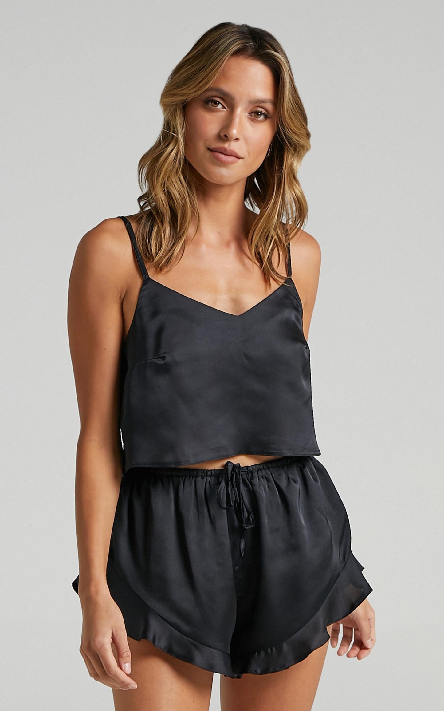 Keeping Secrets Two Piece Set in Black Satin