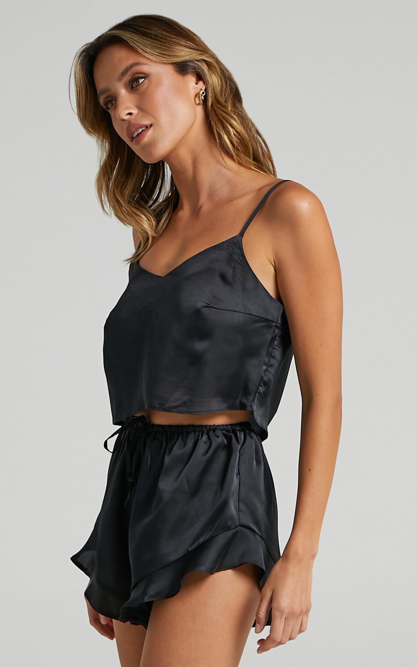 Keeping Secrets Two Piece Set in Black Satin