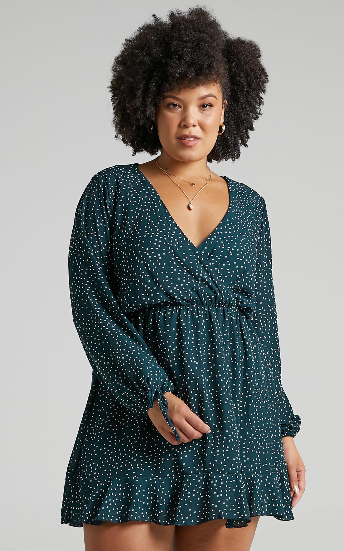 Keep It Smart Long Sleeve Mini Dress in Emerald Spot