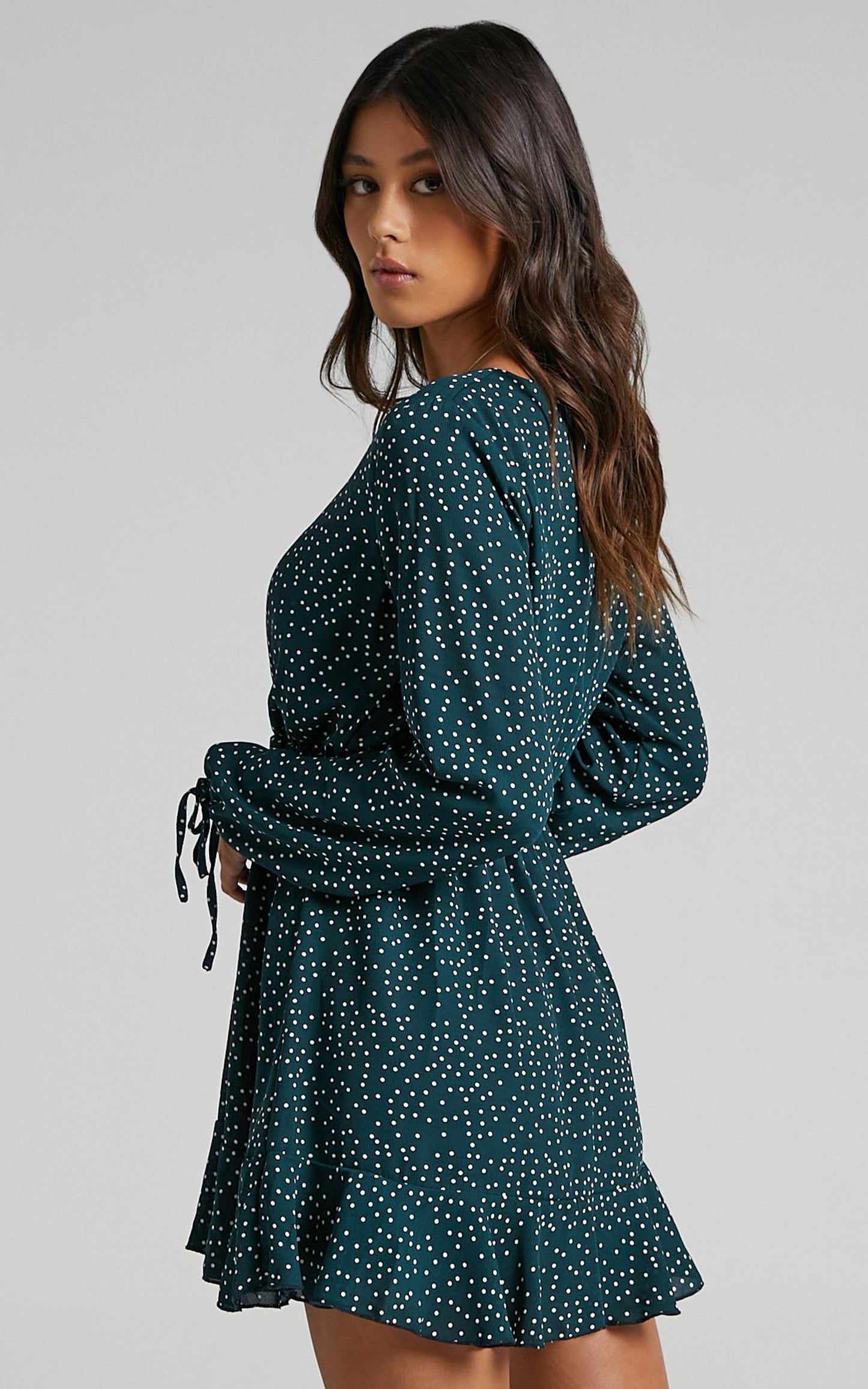 Keep It Smart Long Sleeve Mini Dress in Emerald Spot