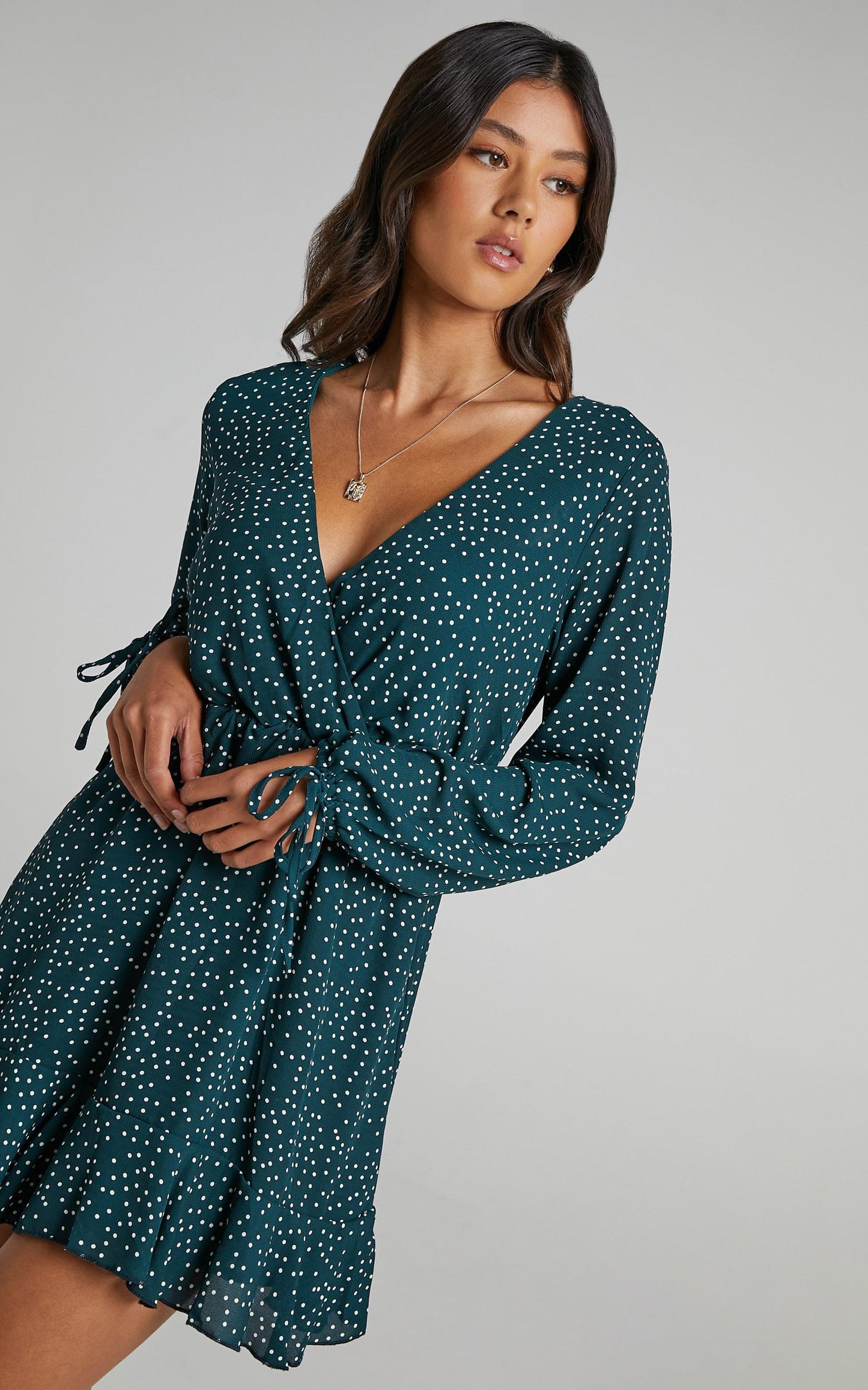 Keep It Smart Long Sleeve Mini Dress in Emerald Spot