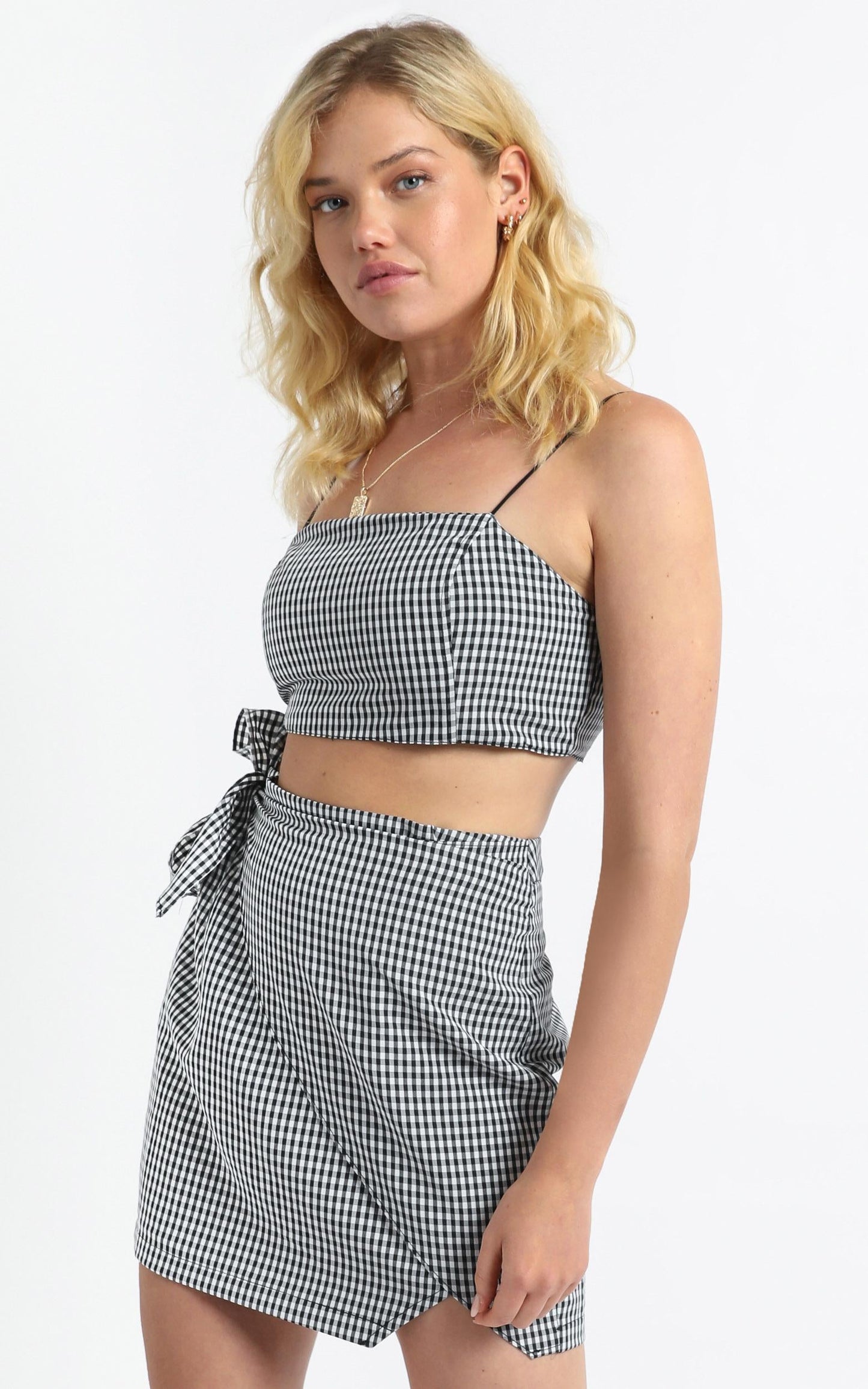 Keep On Turning Two Piece Set In Black Gingham