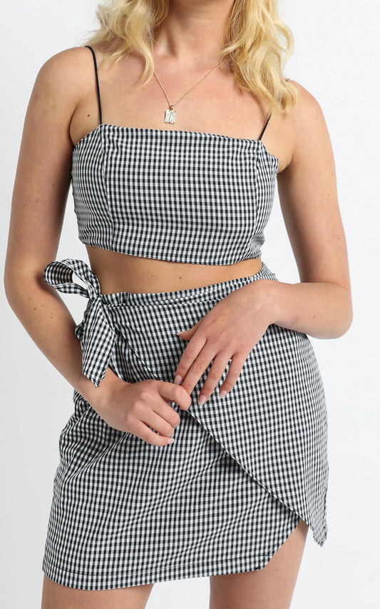 Keep On Turning Two Piece Set In Black Gingham