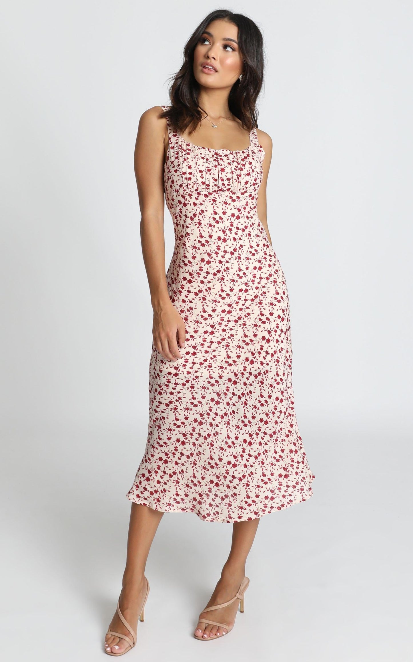 Keisha Midi Dress in Red Floral
