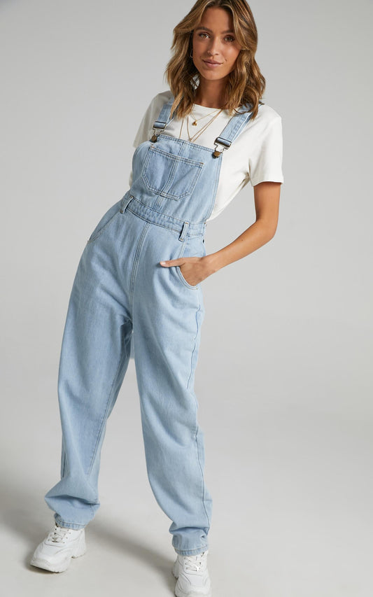 Kiera Denim Overalls in Blue Wash