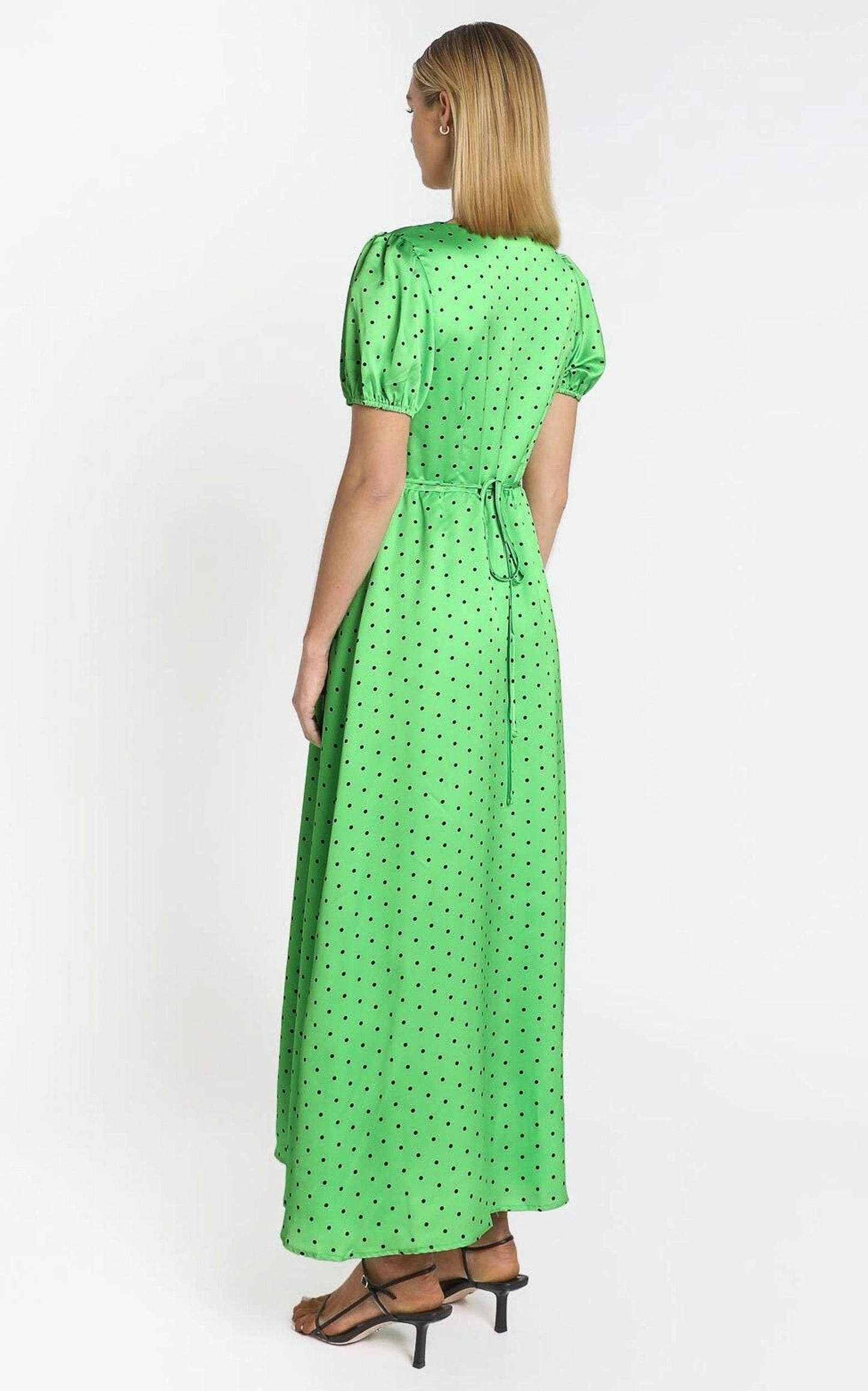 Kori Midi Dress in Green Polka