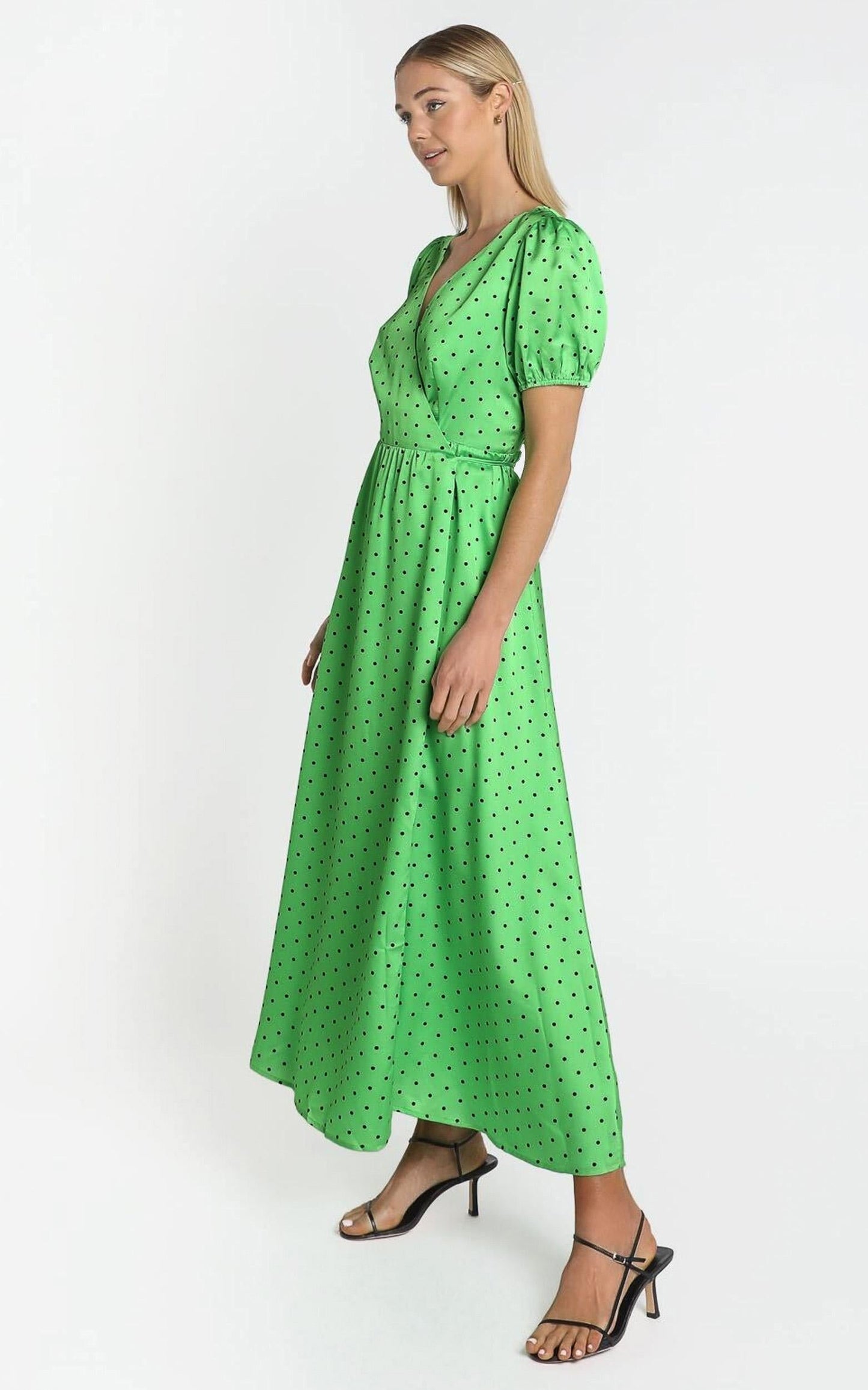 Kori Midi Dress in Green Polka