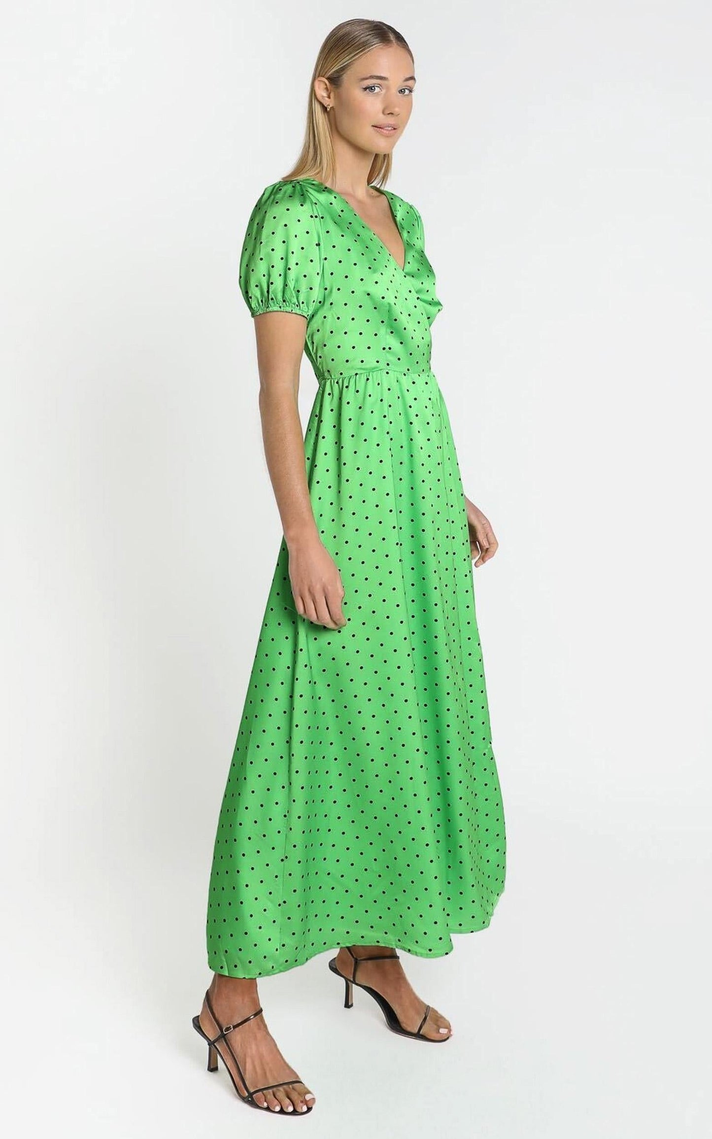 Kori Midi Dress in Green Polka