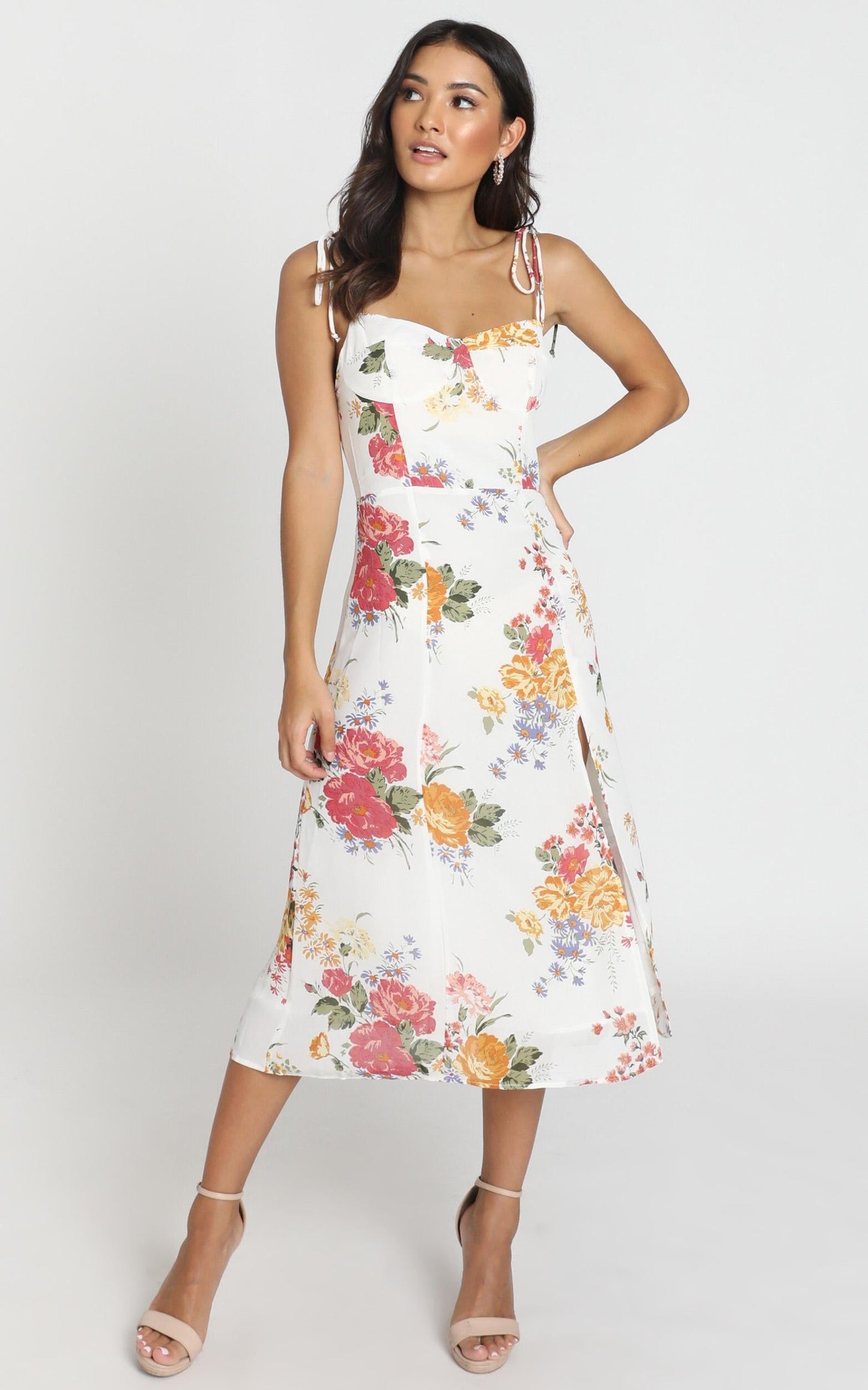 Lacey Panelled Midi Dress in Multi Floral