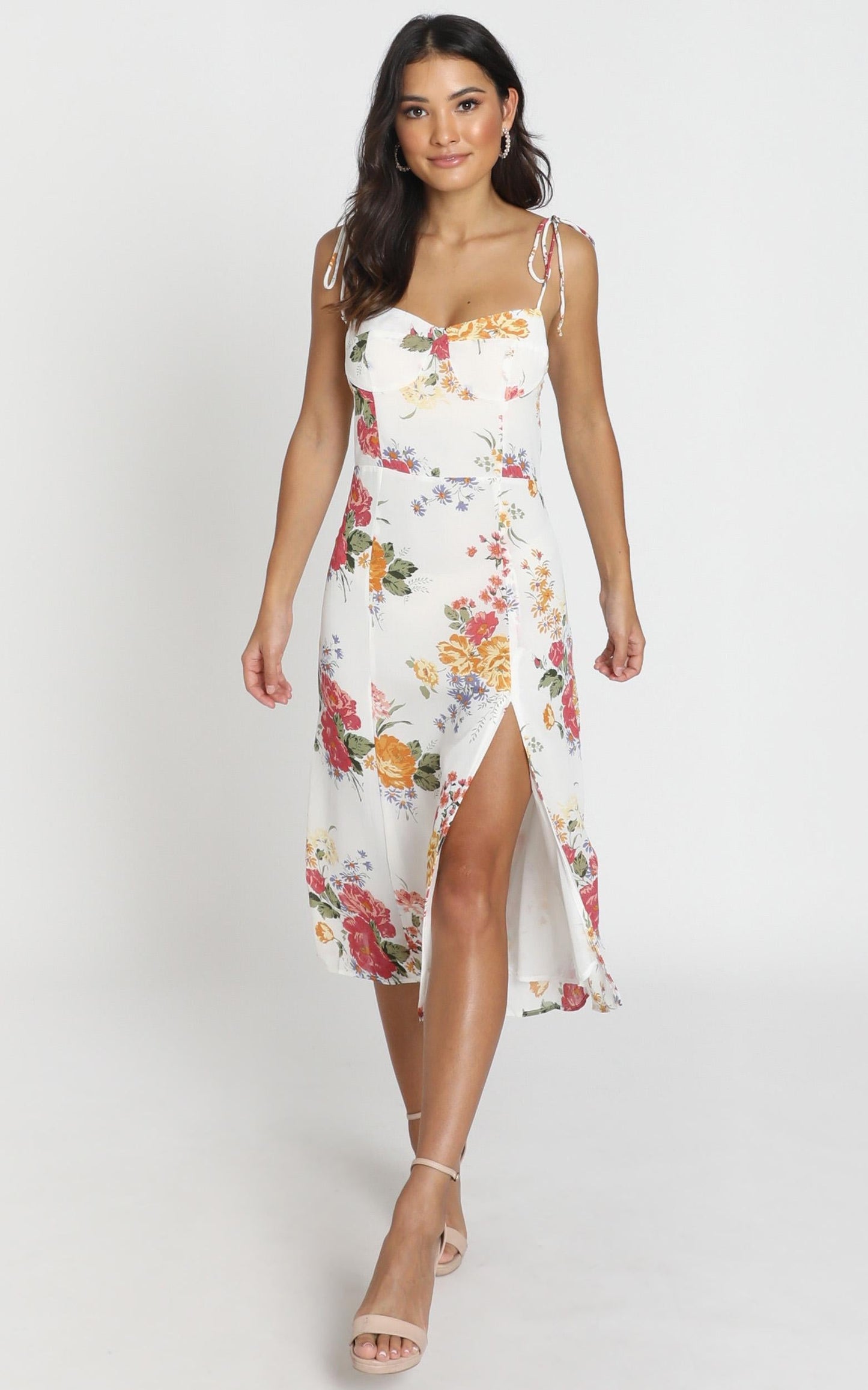 Lacey Panelled Midi Dress in Multi Floral