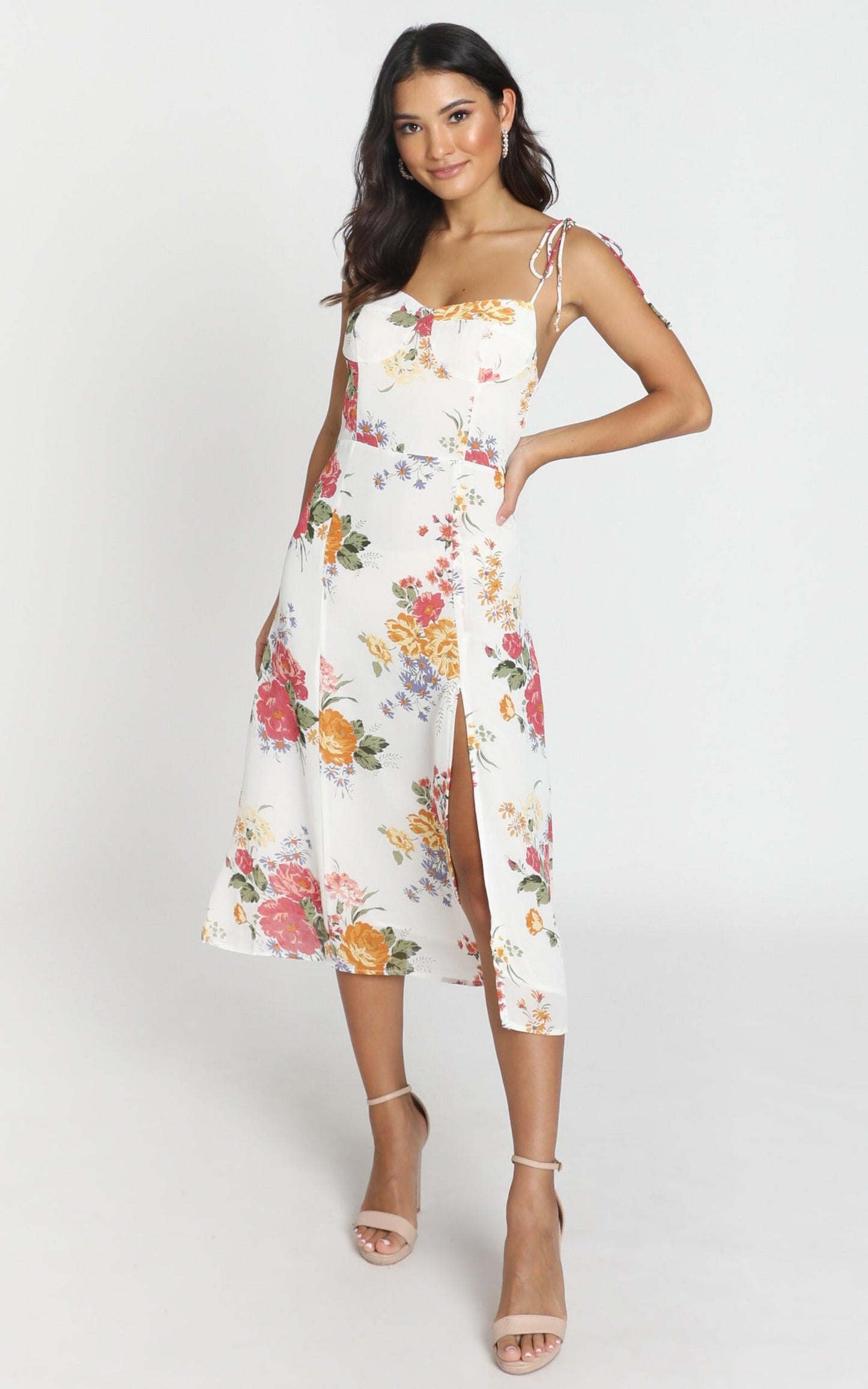 Lacey Panelled Midi Dress in Multi Floral