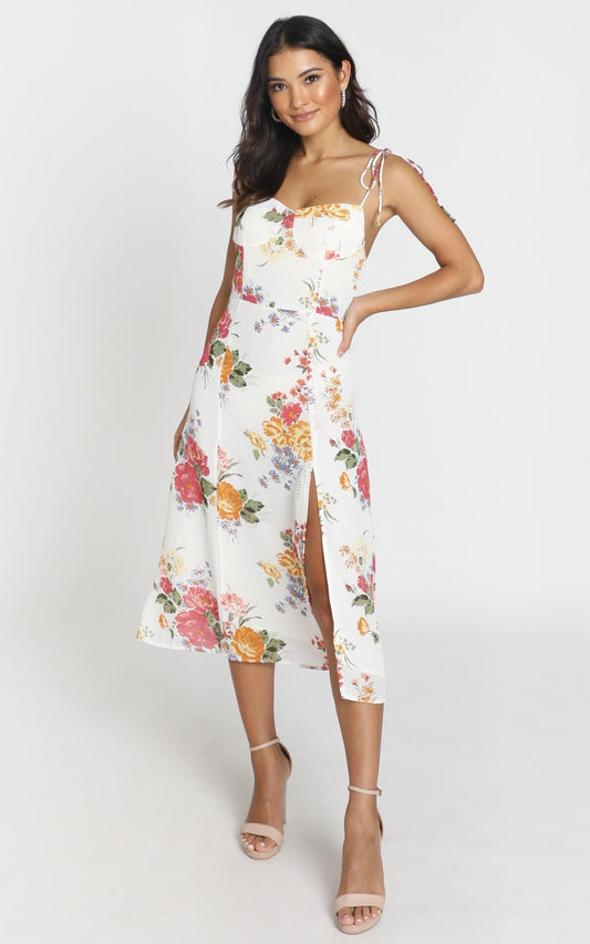 Lacey Panelled Midi Dress in Multi Floral