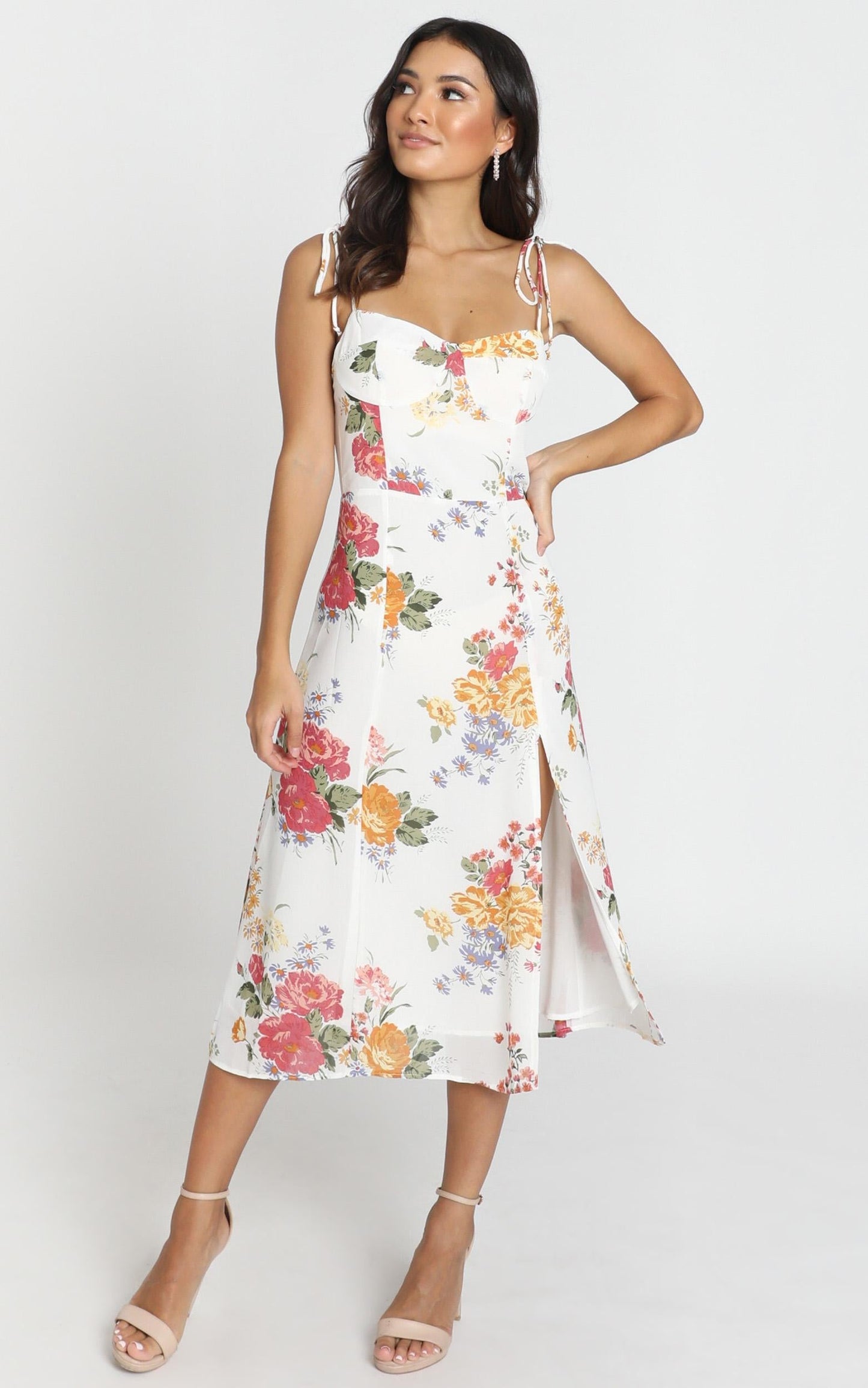 Lacey Panelled Midi Dress in Multi Floral