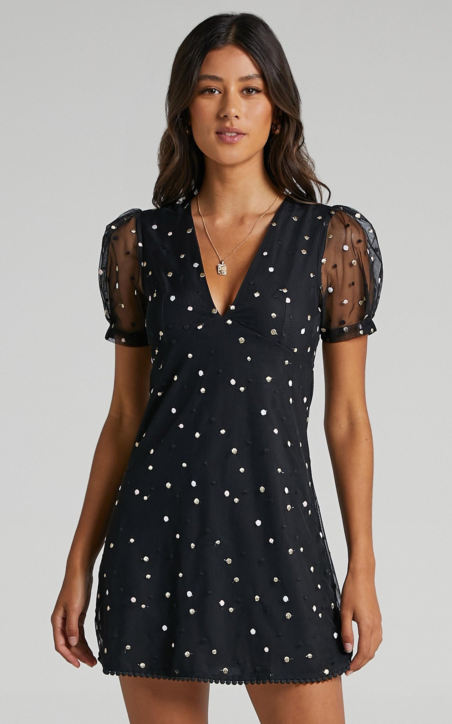 Last Moment Dress in Black With Metallic Embroidery