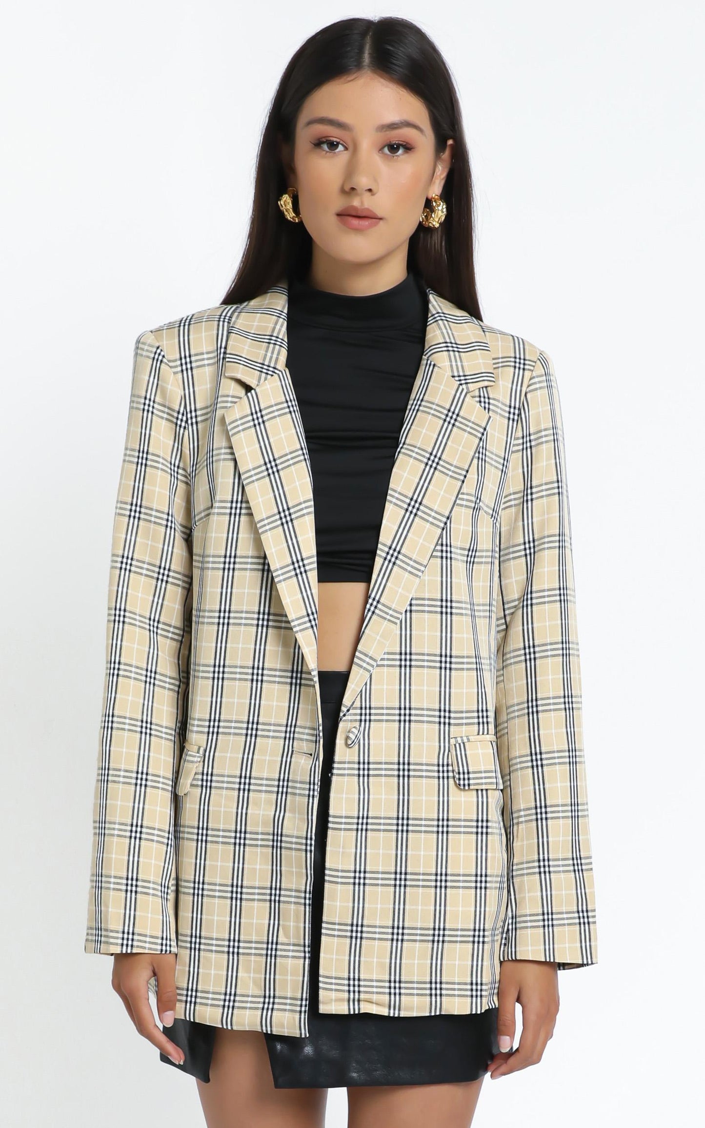Lioness - The West Village Blazer in Beige Check
