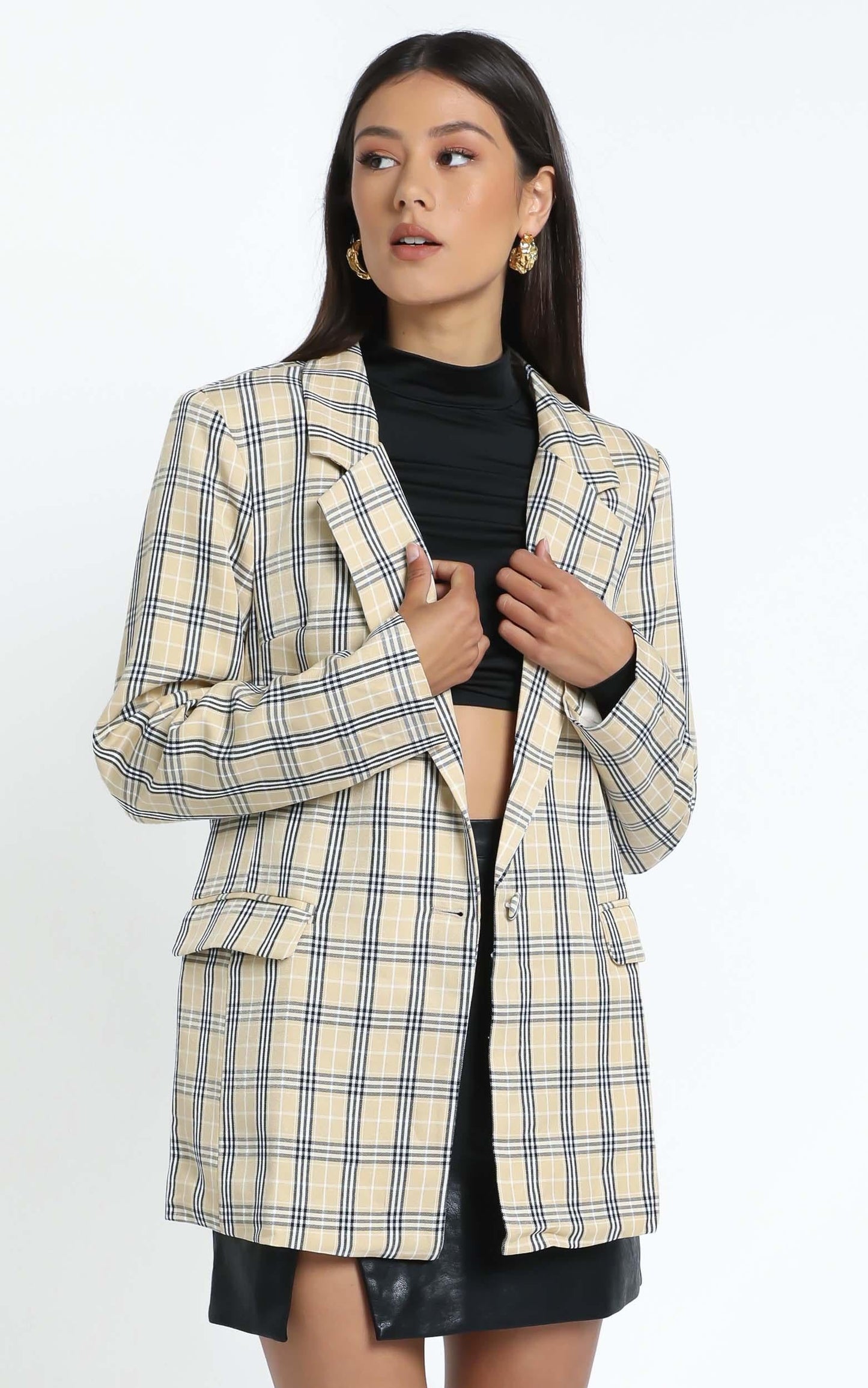 Lioness - The West Village Blazer in Beige Check