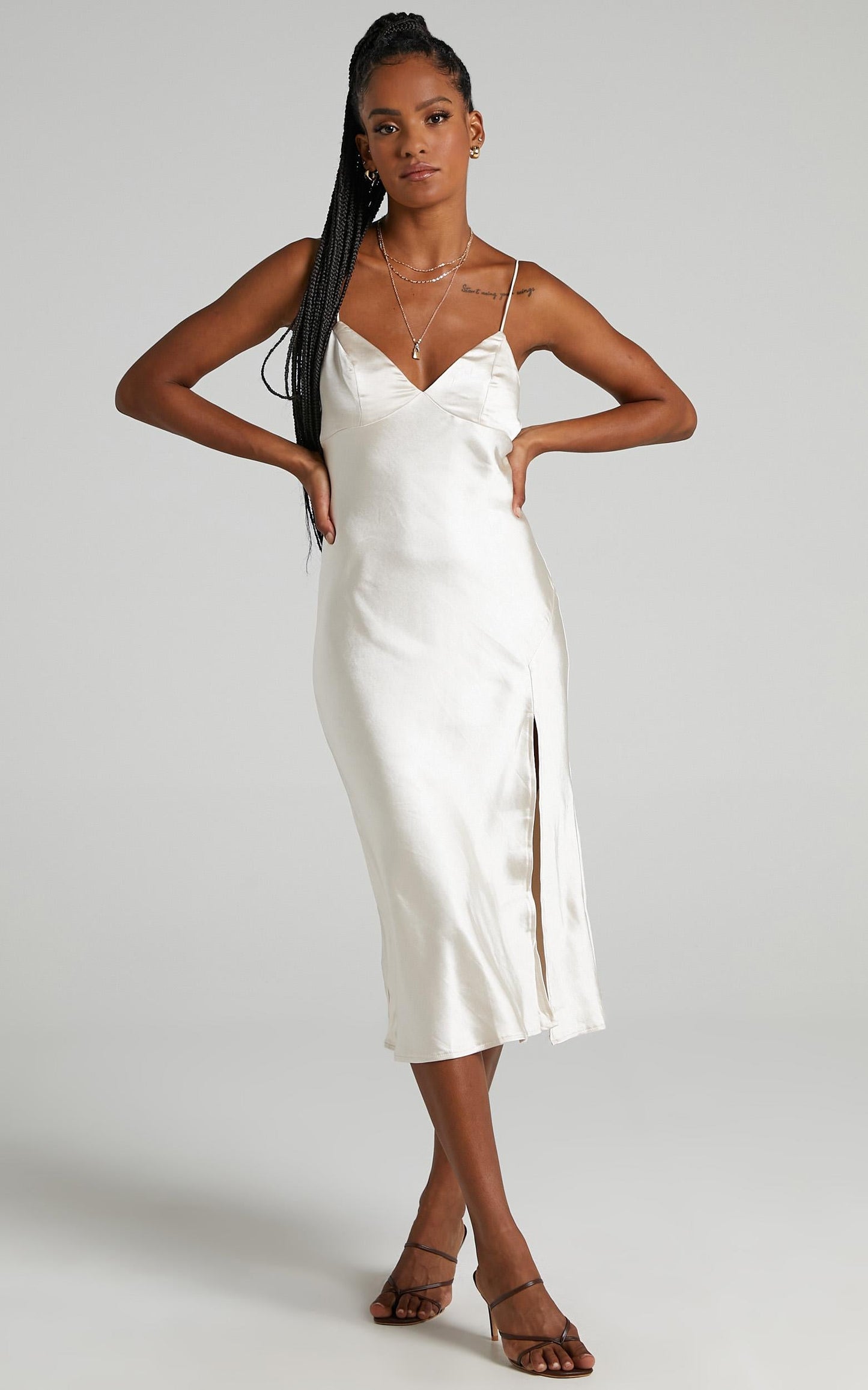 Leesha Dress in Champagne Satin
