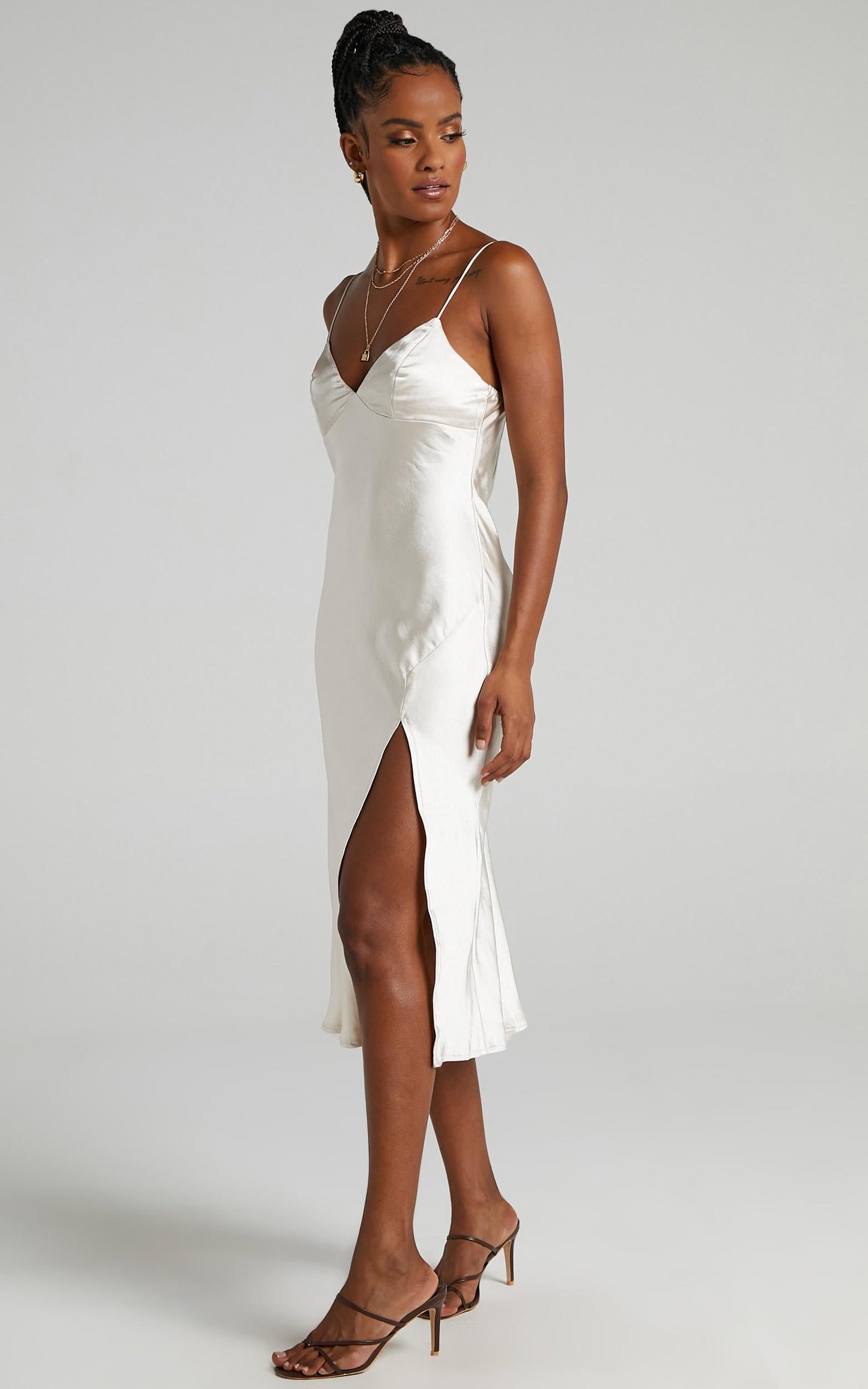 Leesha Dress in Champagne Satin