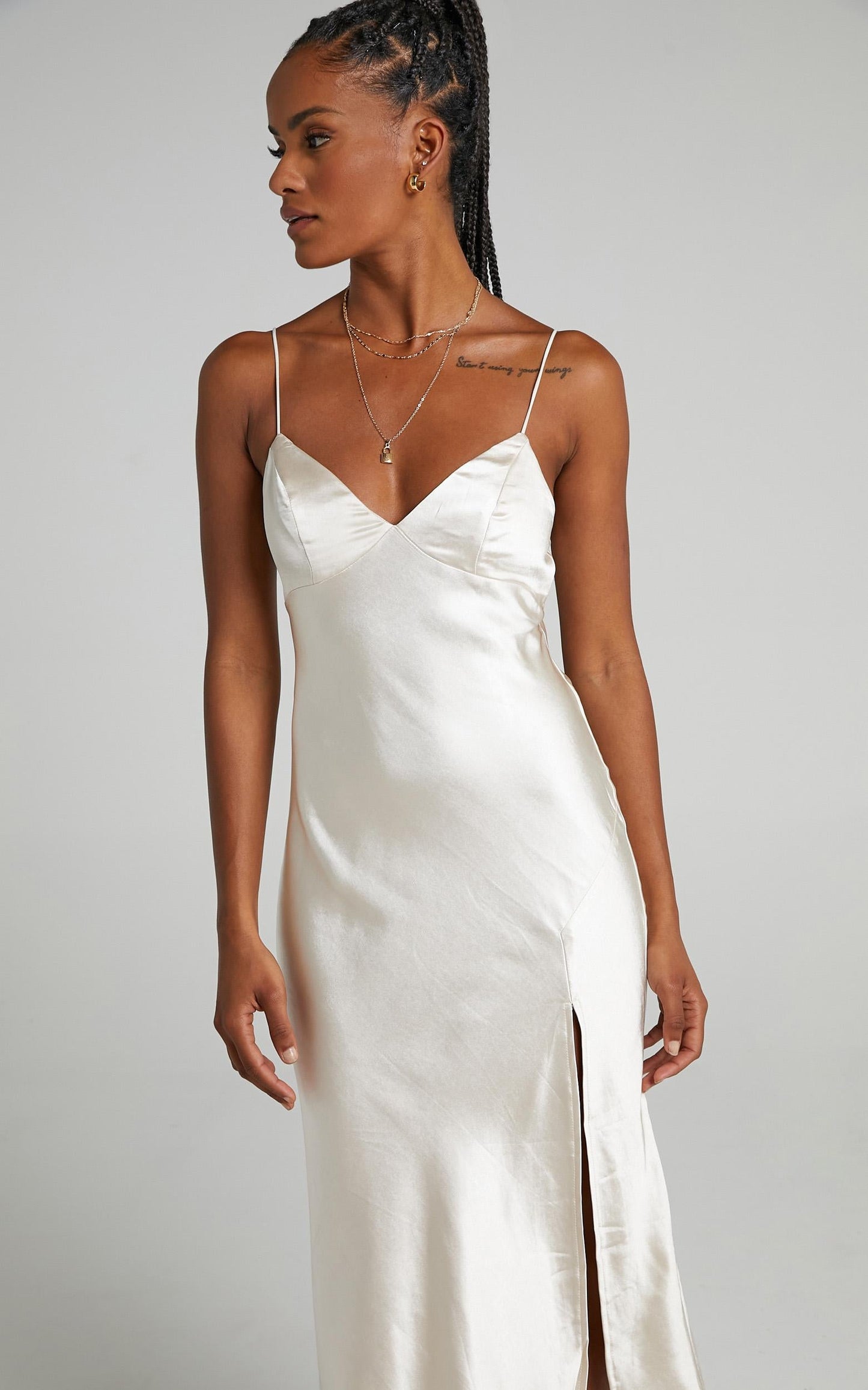 Leesha Dress in Champagne Satin