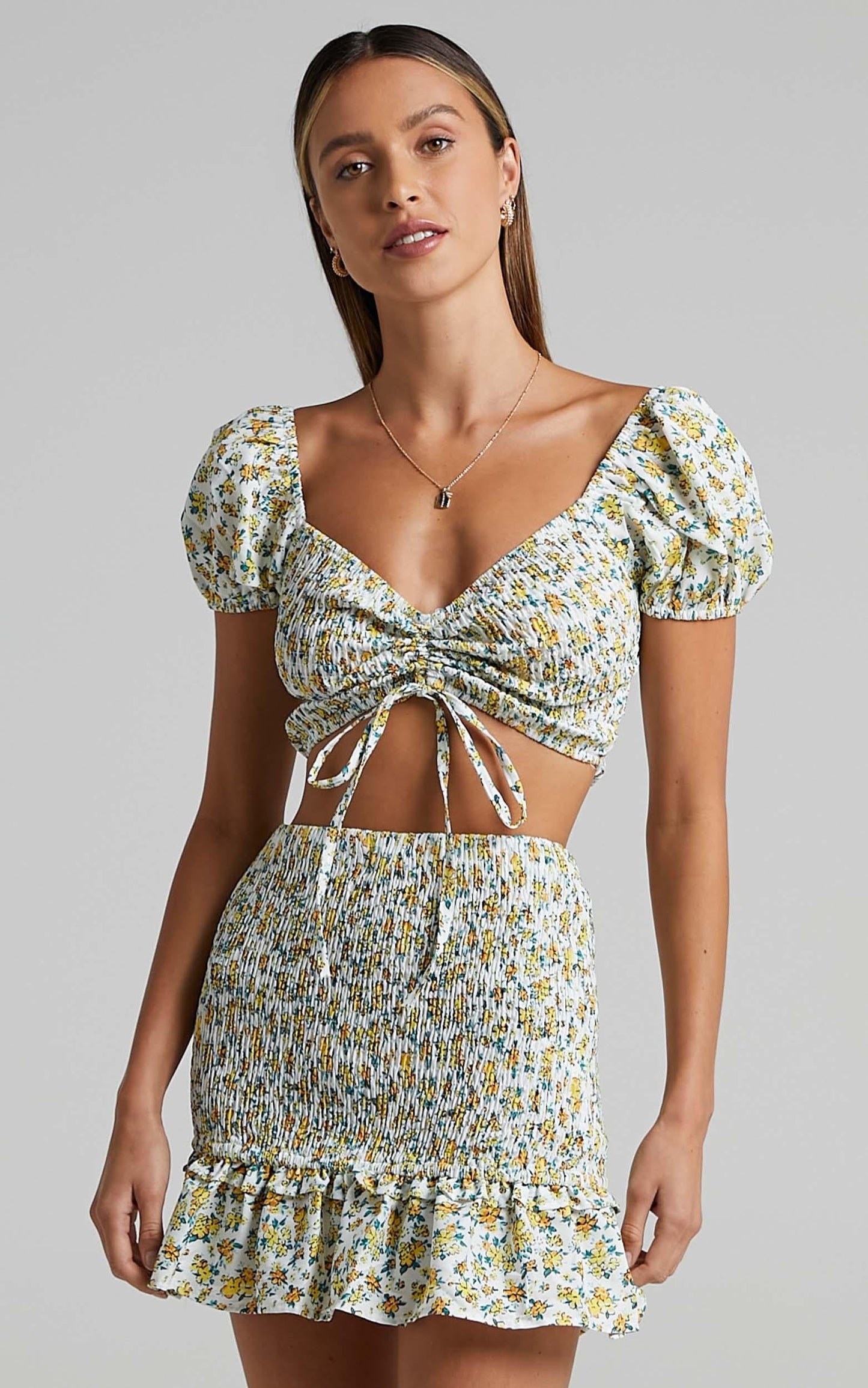 Leigh Two Piece Set in Yellow Floral Print