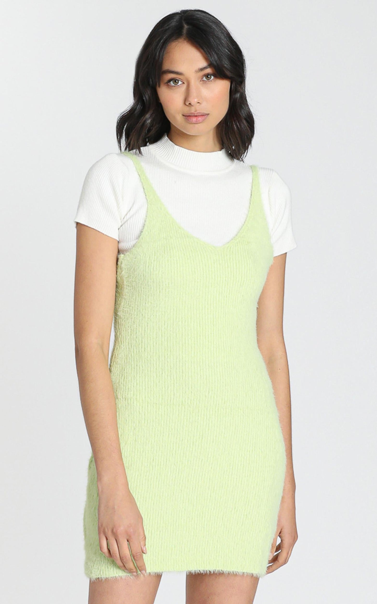 Leni Fluffy Knit Dress in Lime