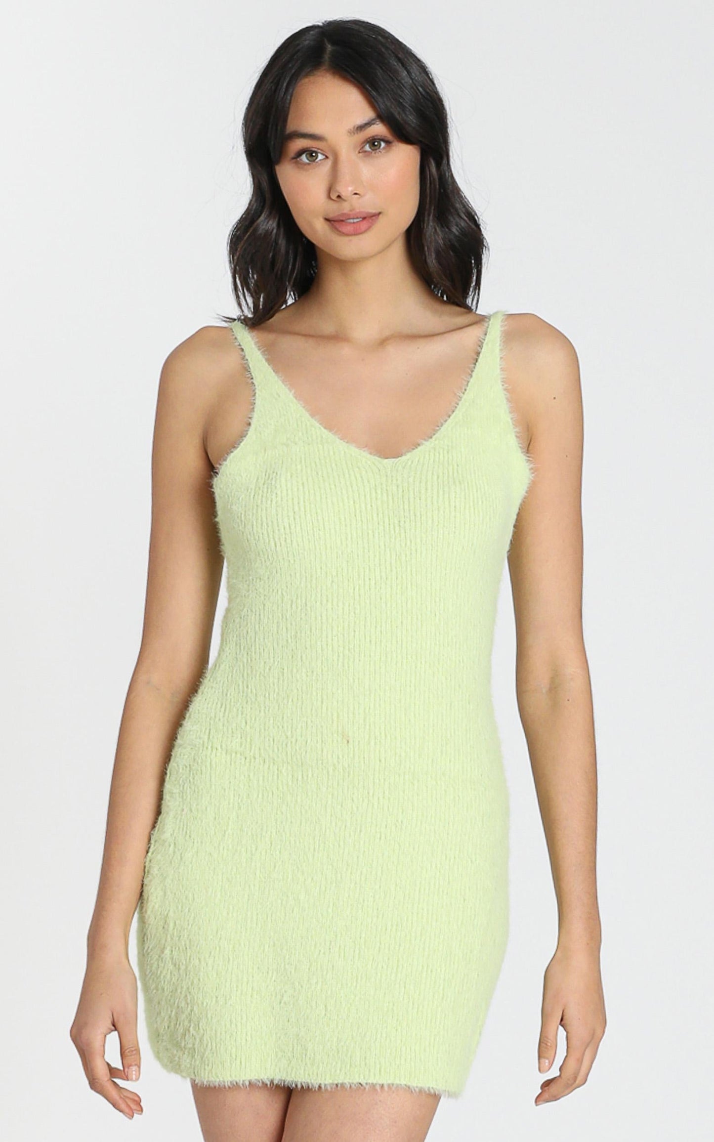 Leni Fluffy Knit Dress in Lime