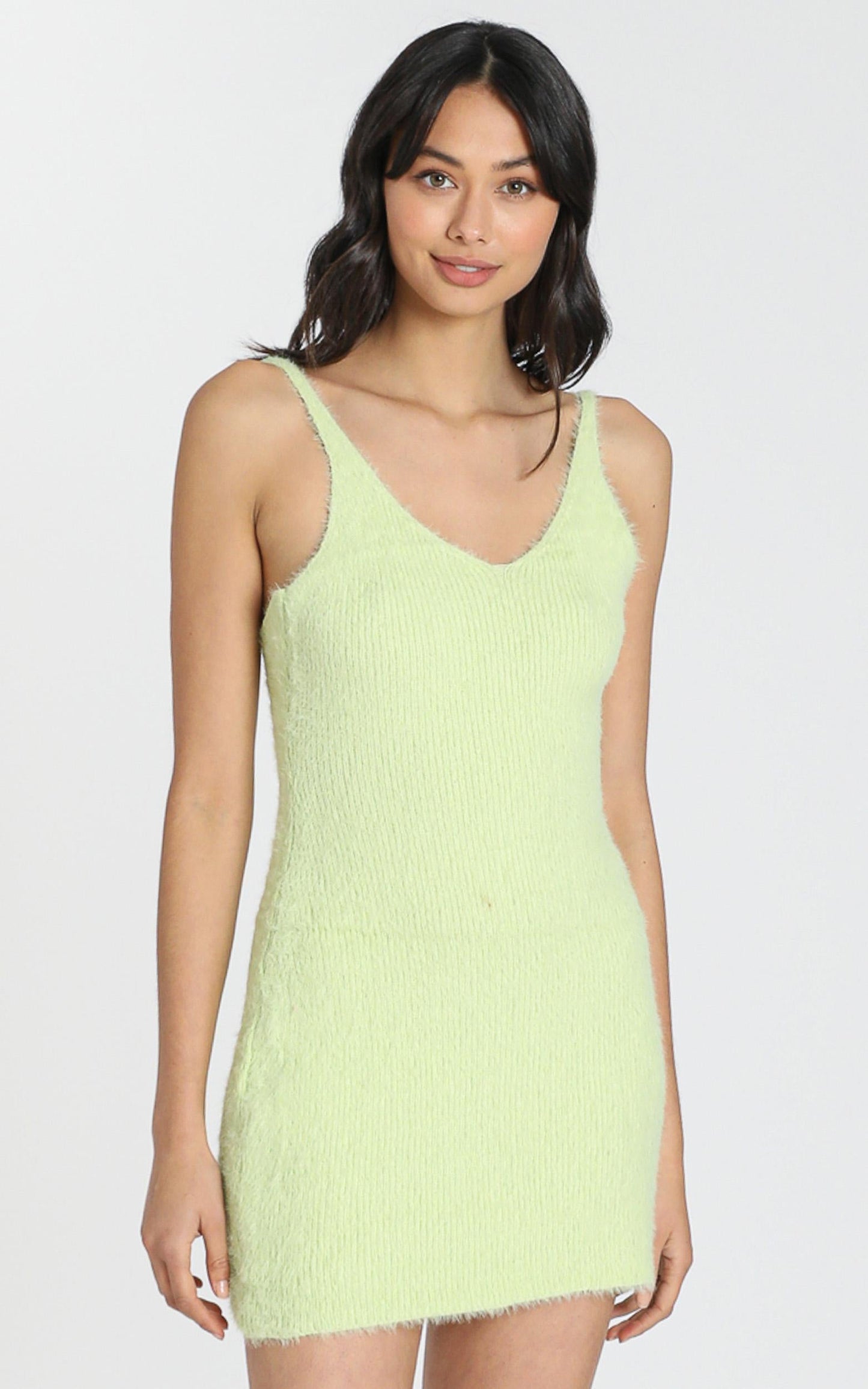 Leni Fluffy Knit Dress in Lime