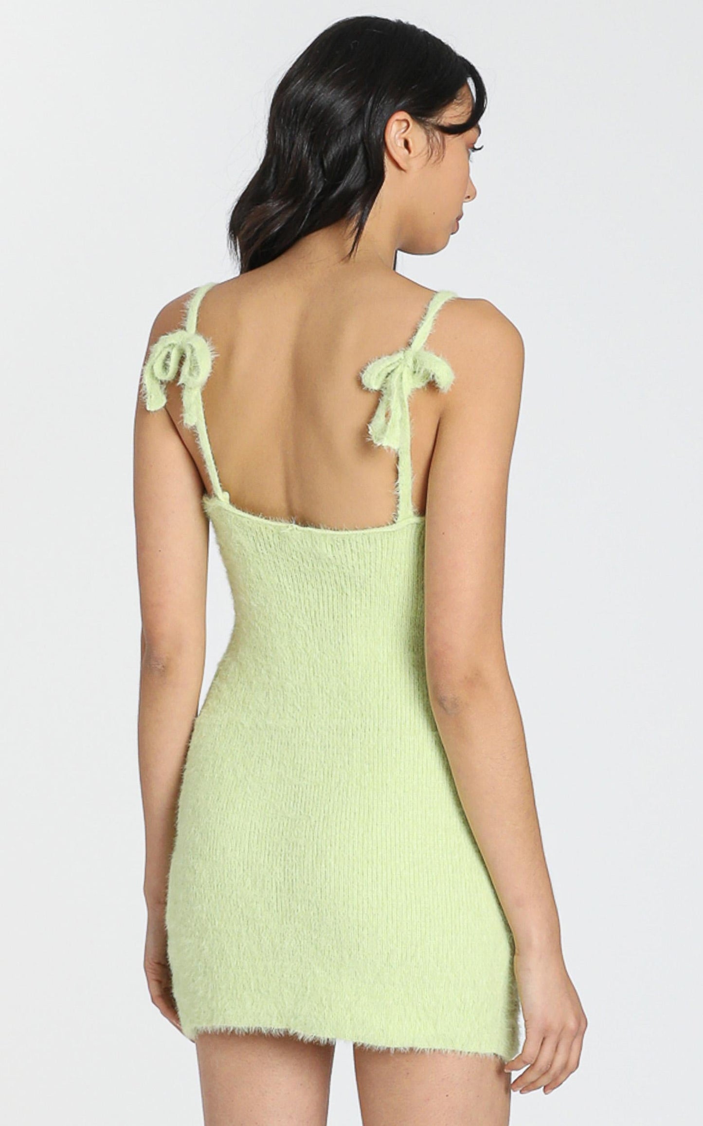 Leni Fluffy Knit Dress in Lime