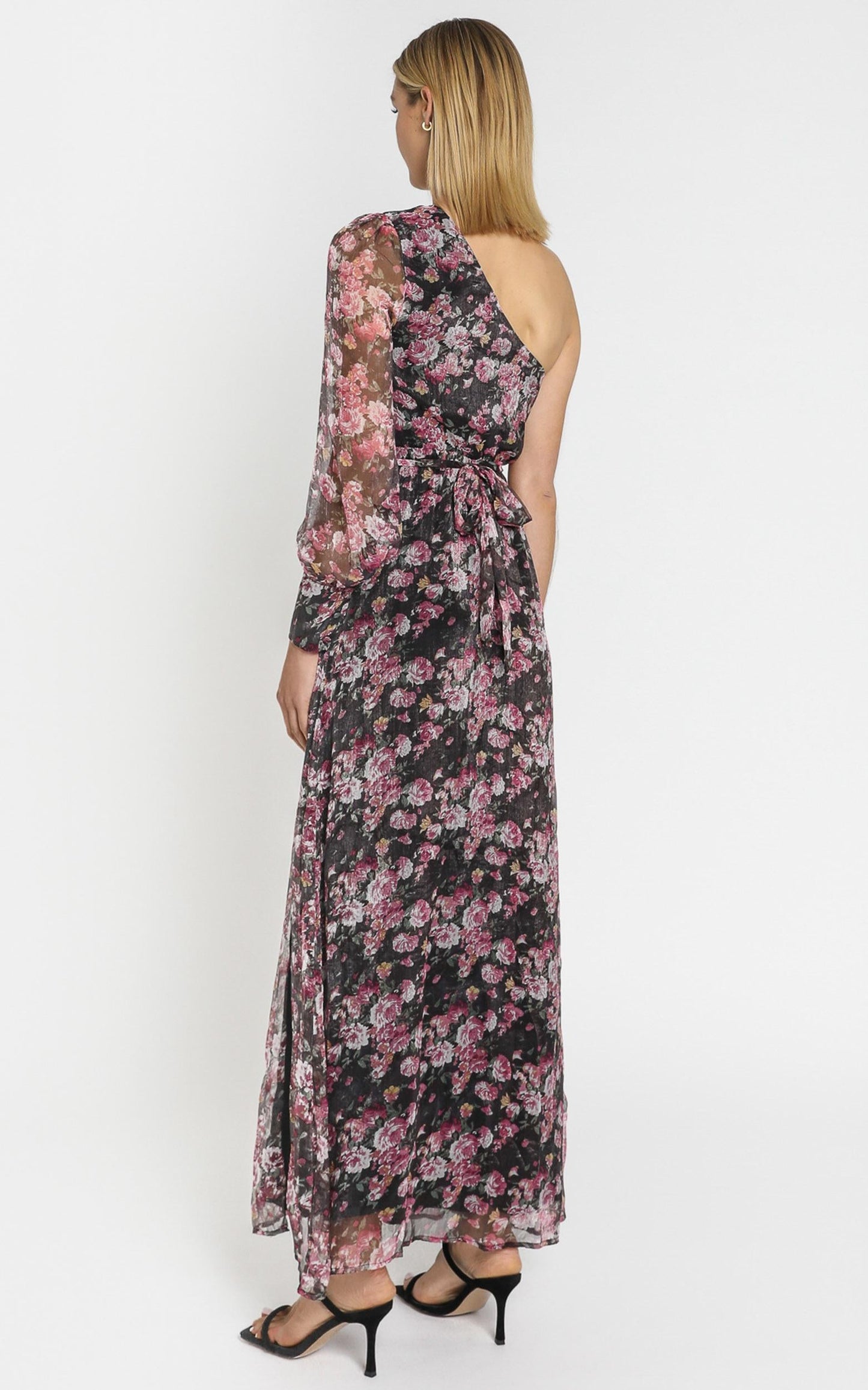Leona One Shoulder Maxi Dress In romantic black floral
