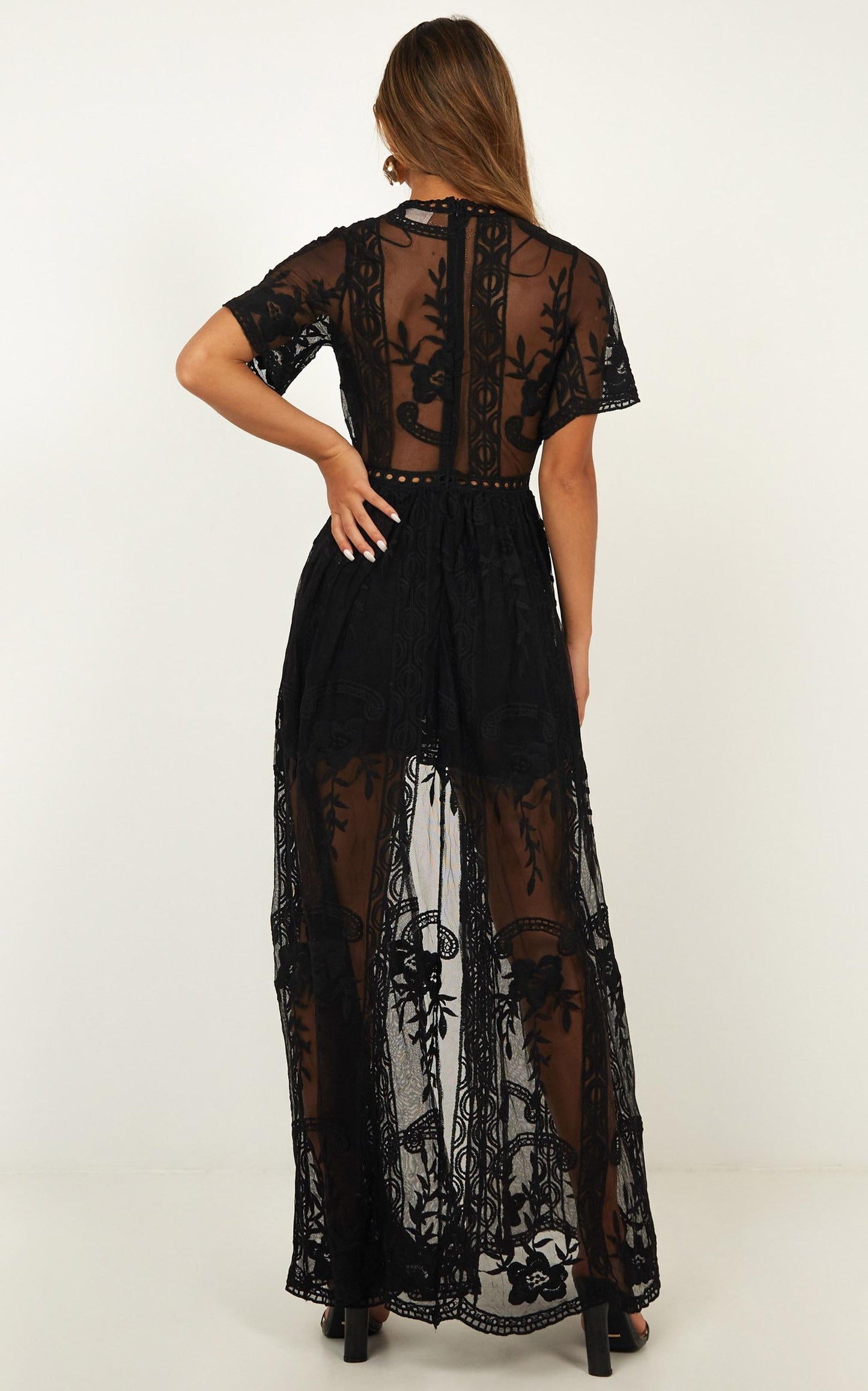 Lets Get Loud Maxi Playsuit in Black Lace