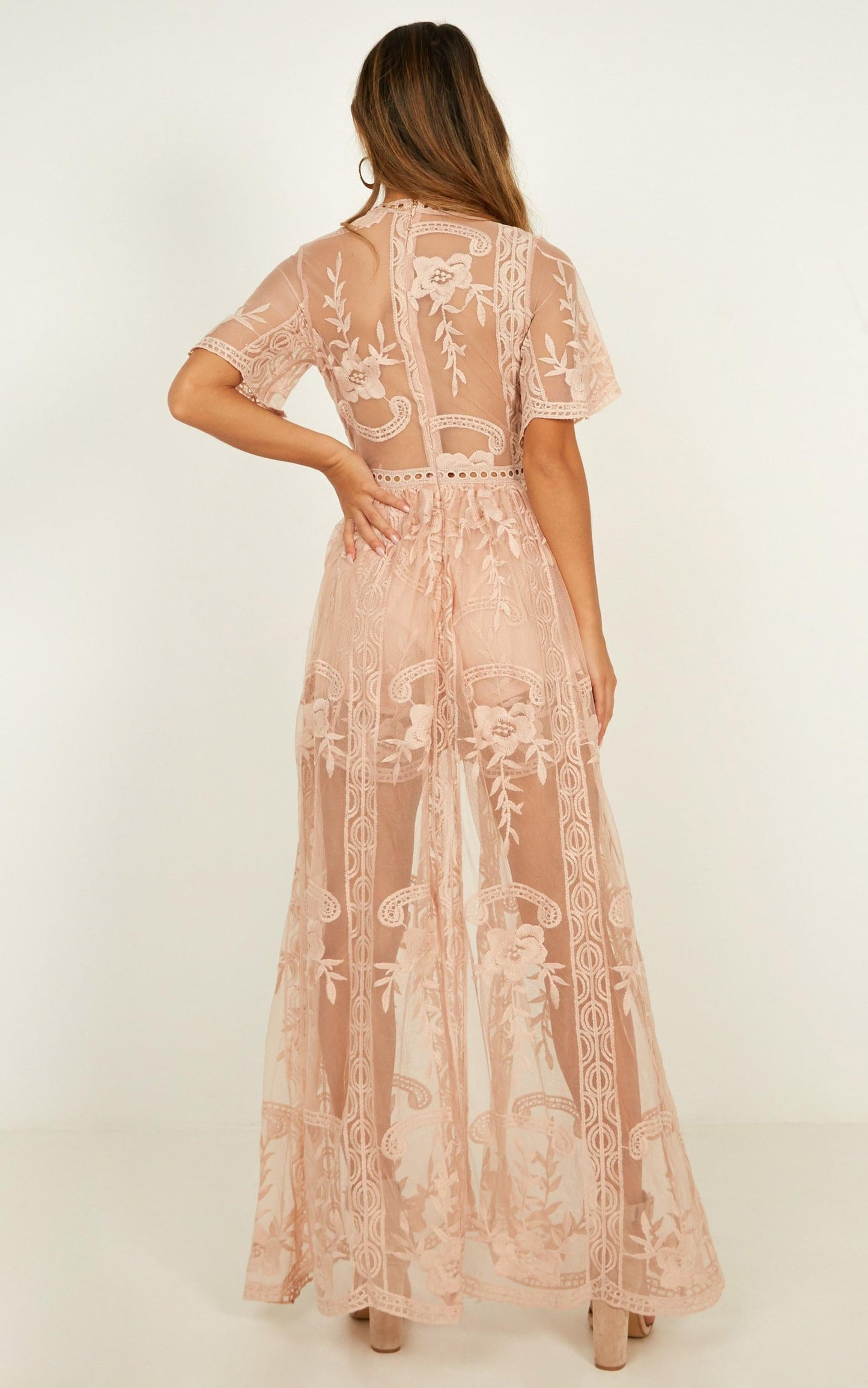 Lets Get Loud Maxi Playsuit in Blush Lace