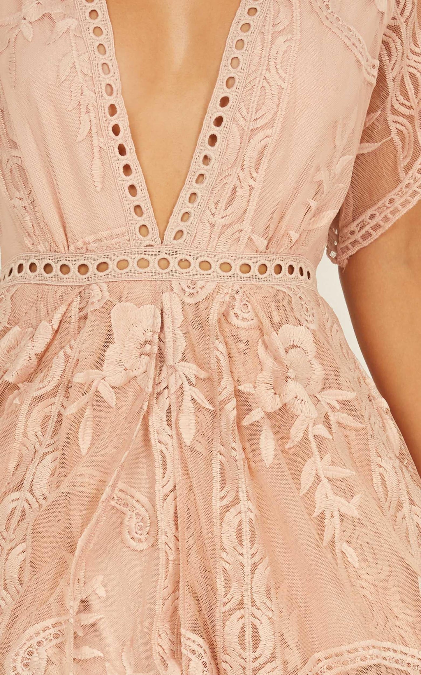 Lets Get Loud Maxi Playsuit in Blush Lace