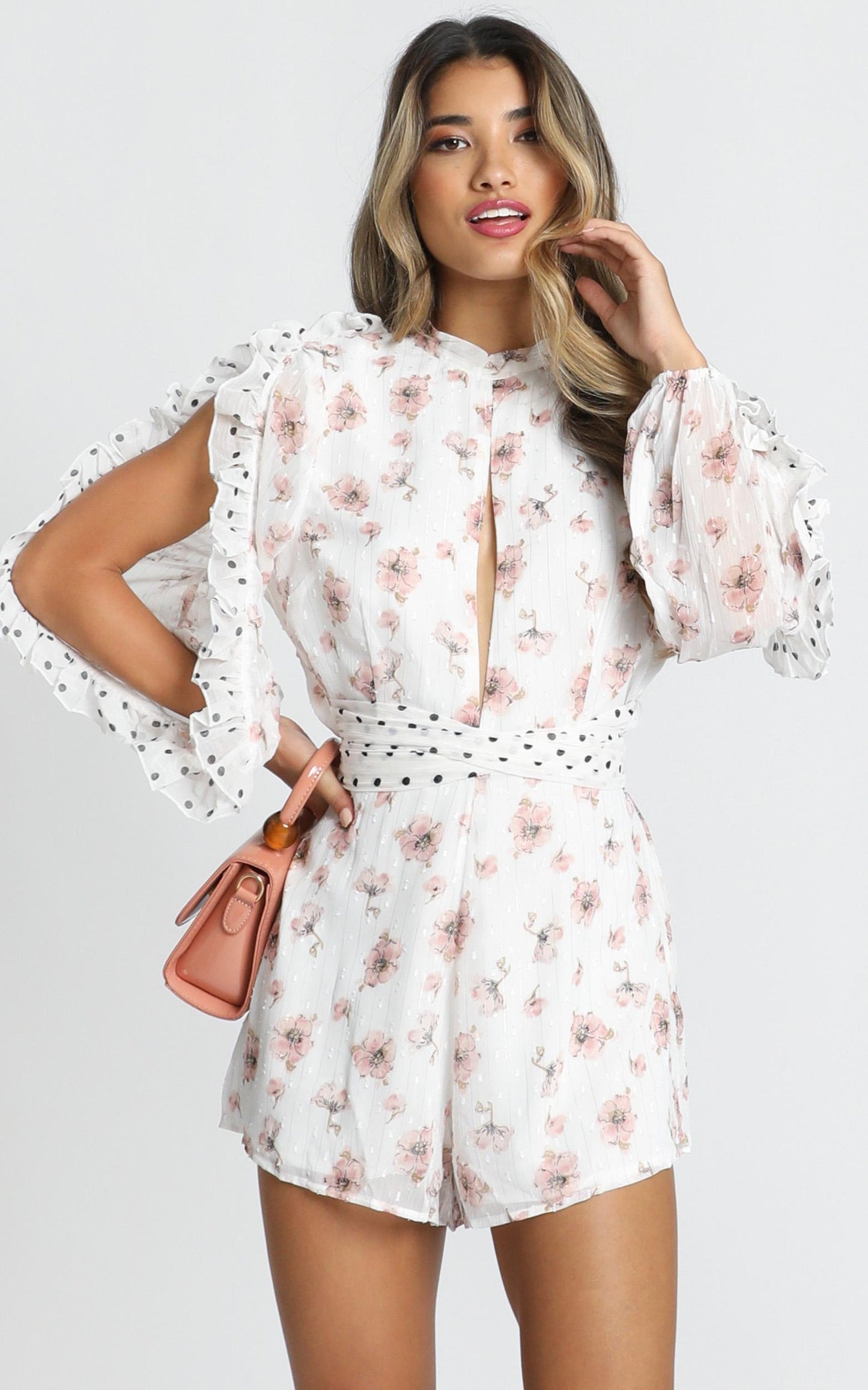 Lets Go On A Date Playsuit In White Floral
