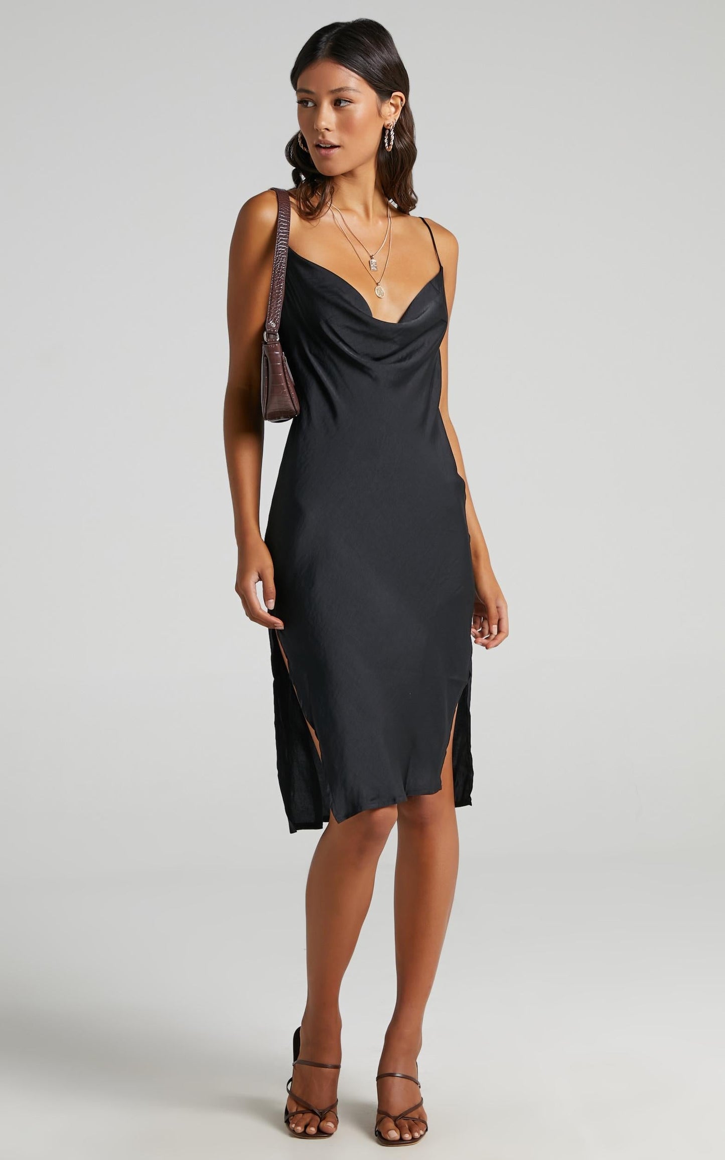 Levelle Dress in Black Satin