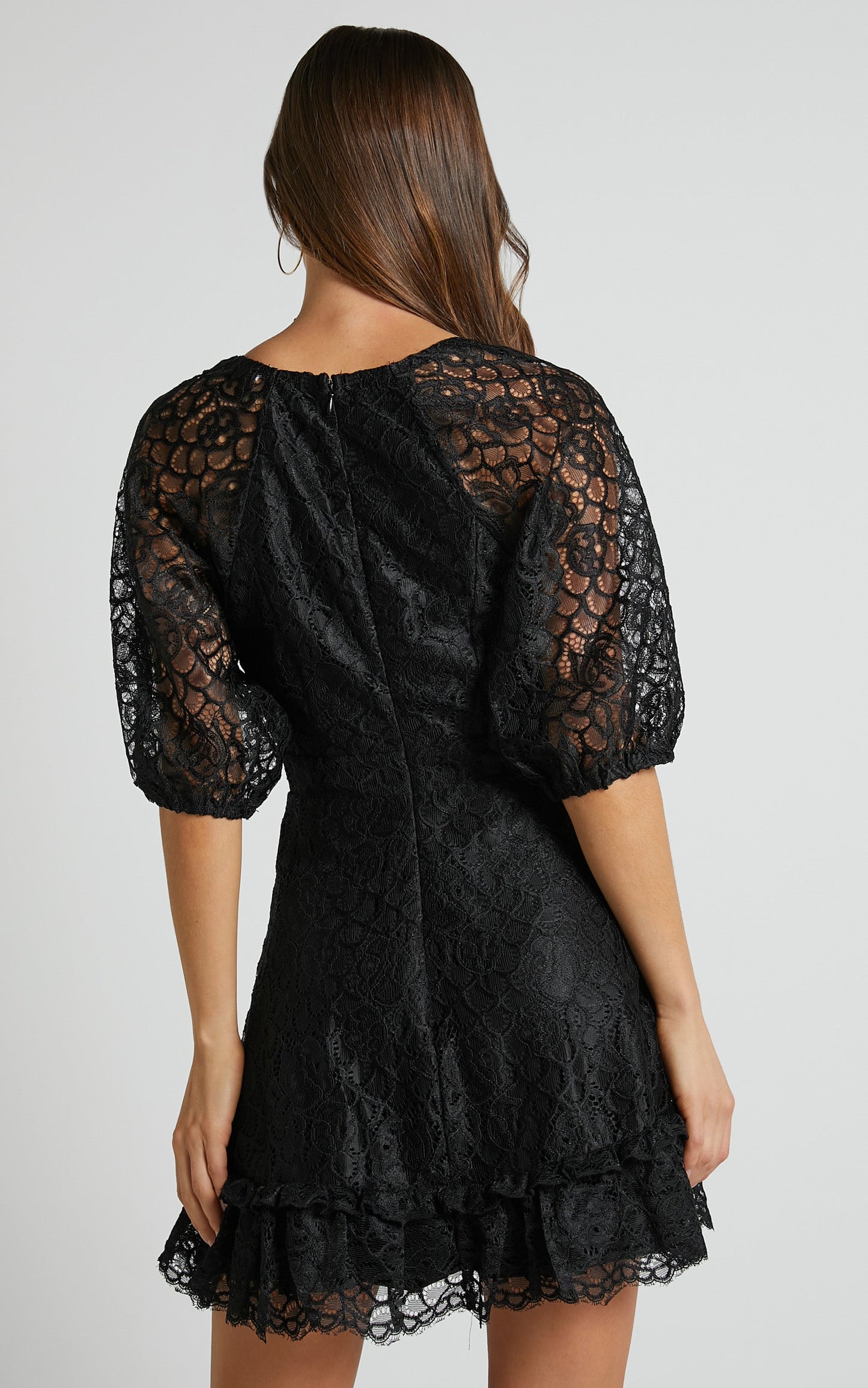 lhind puff sleeve lace mini dress in Black