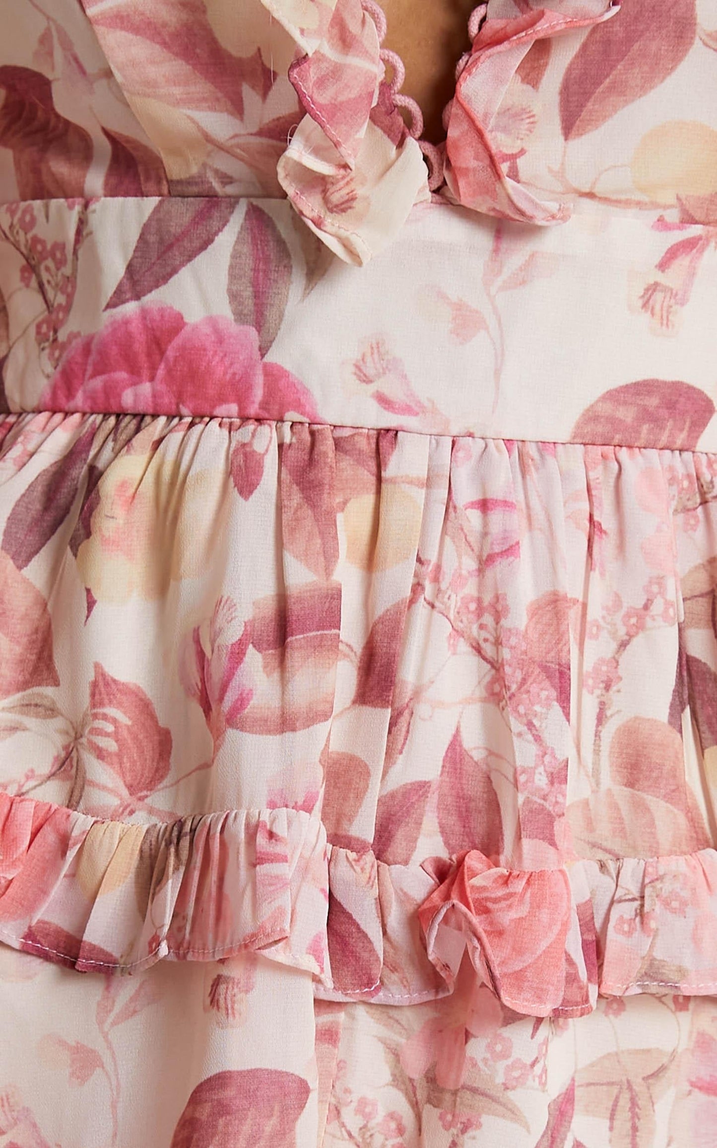 Liadi Playsuit - Longsleeve Plunge Playsuit in Soft Floral