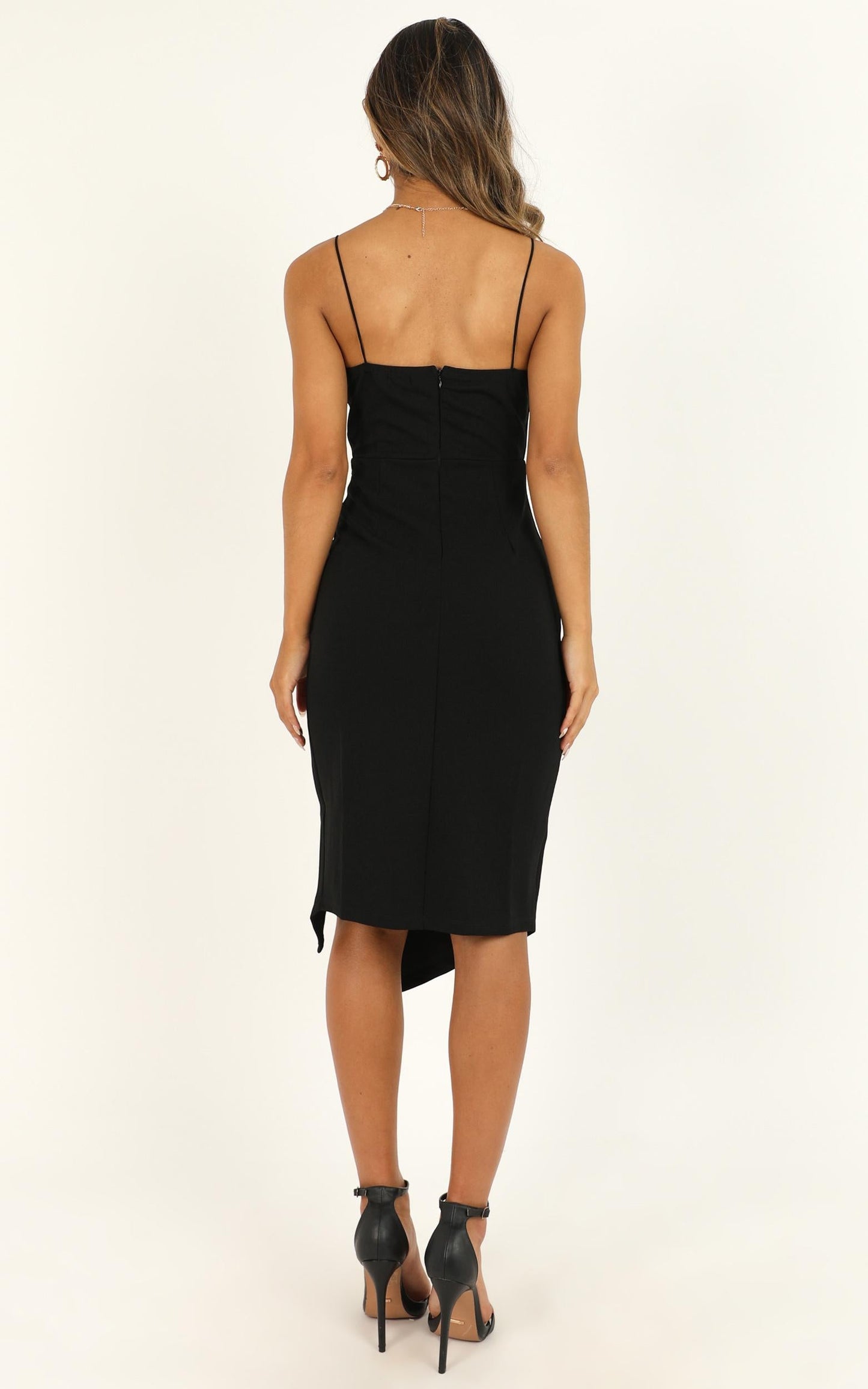 Life Changing Midi Dress - Thigh Split Bodycon Dress in Black