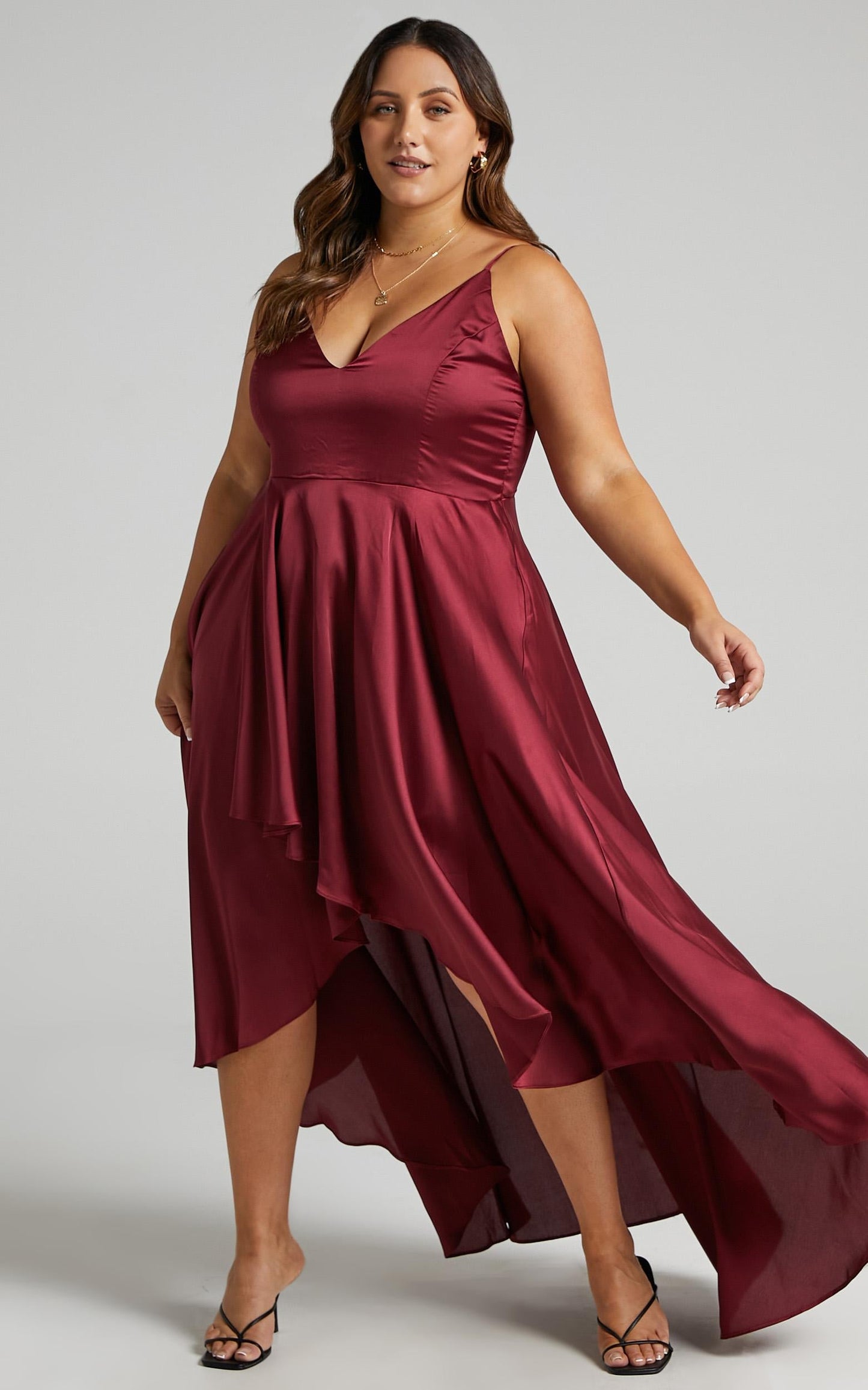 Light The Way Dress in Wine Satin