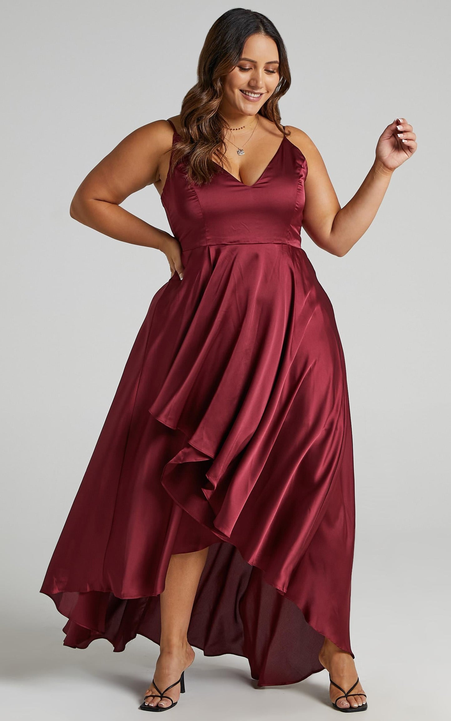 Light The Way Dress in Wine Satin