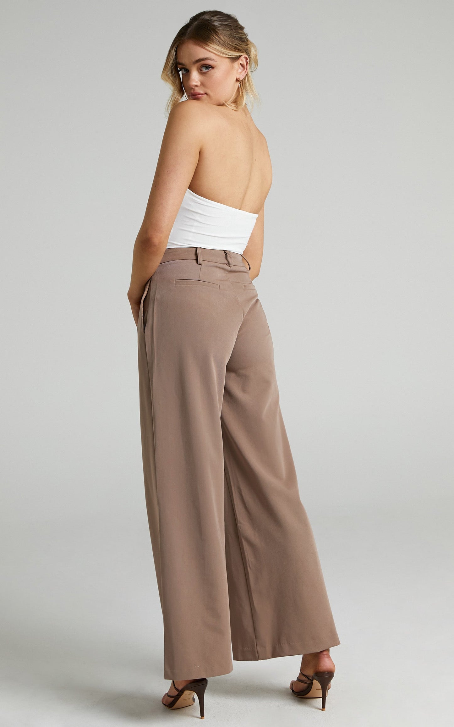 Ange Pants - Asymmetric Waistband Pants in Mushroom