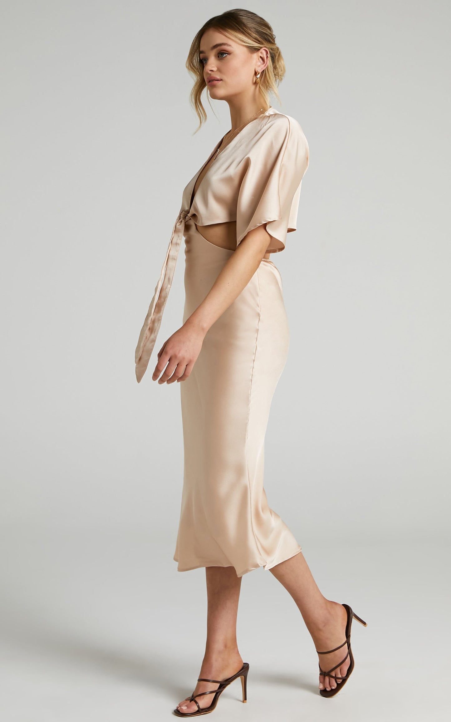 Elyse Tie Front Two Piece Set in Champagne