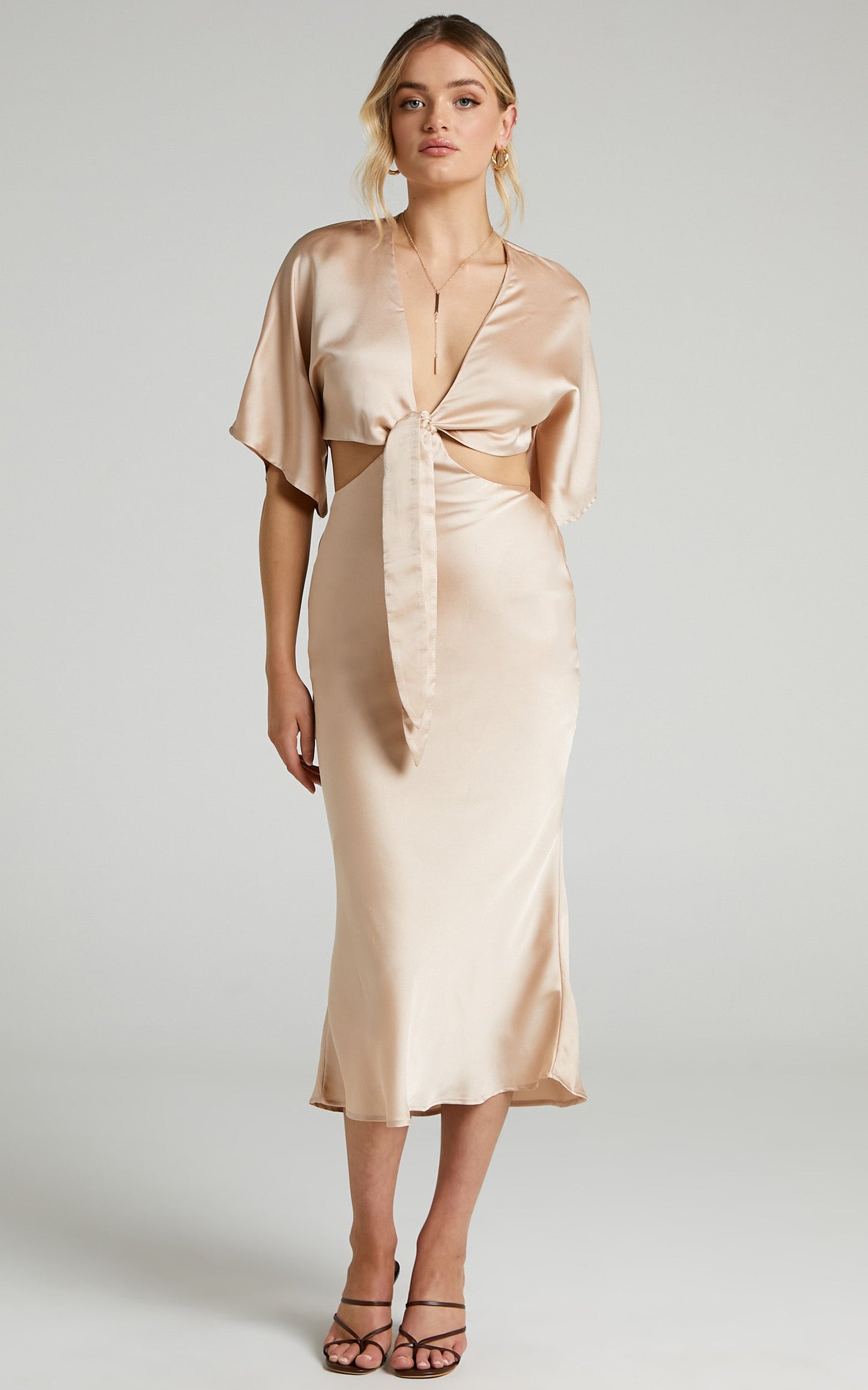 Elyse Tie Front Two Piece Set in Champagne