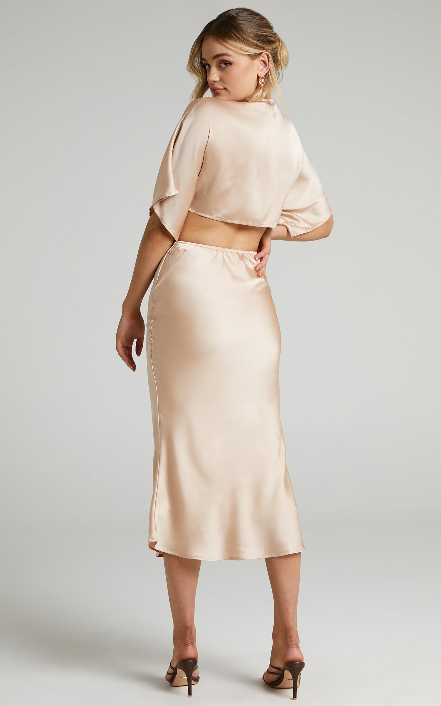 Elyse Tie Front Two Piece Set in Champagne