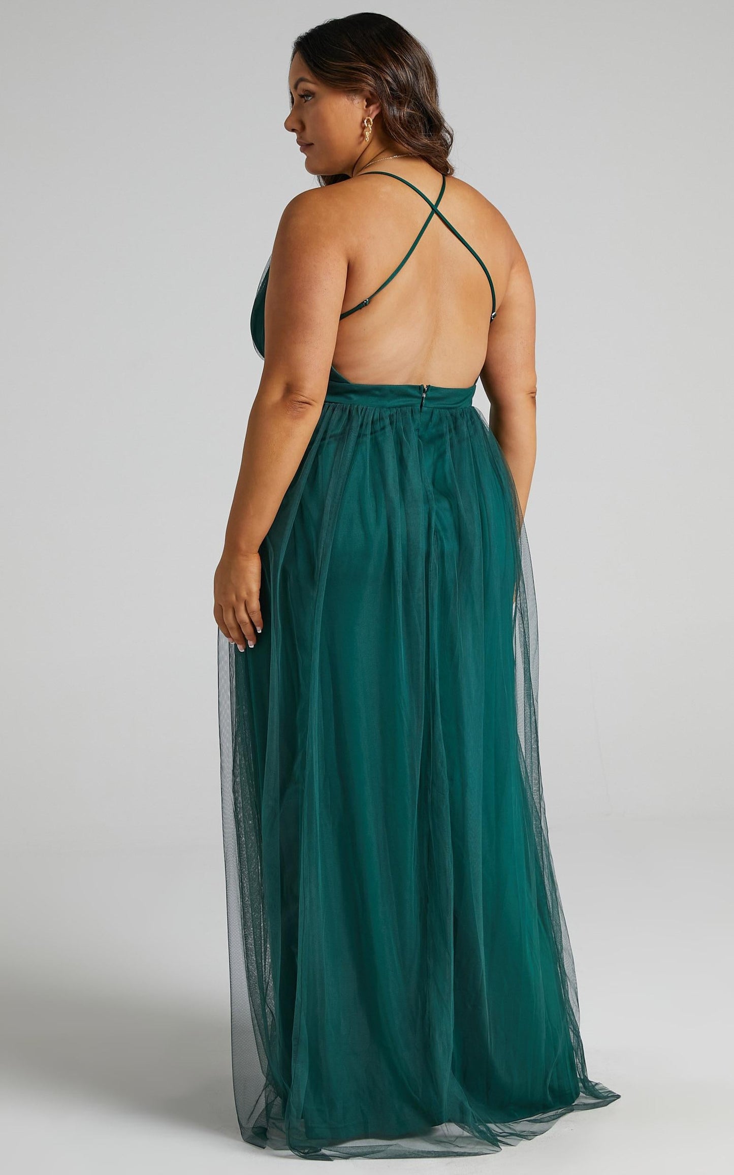 Like A Vision Midi Dress - Plunge Thigh Split Dress in Emerald Tulle