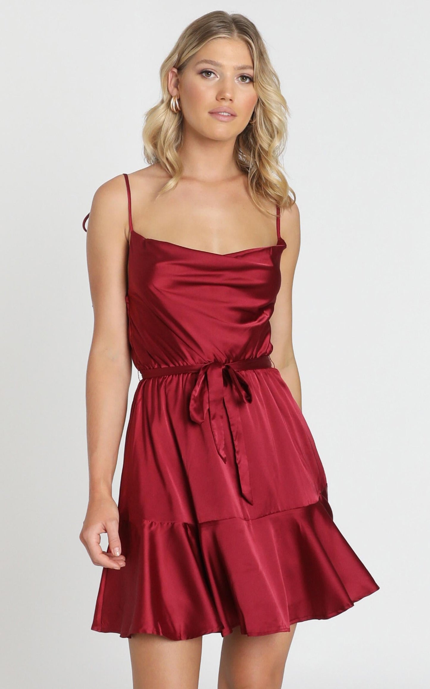 Like You Never Know Dress In Wine Satin